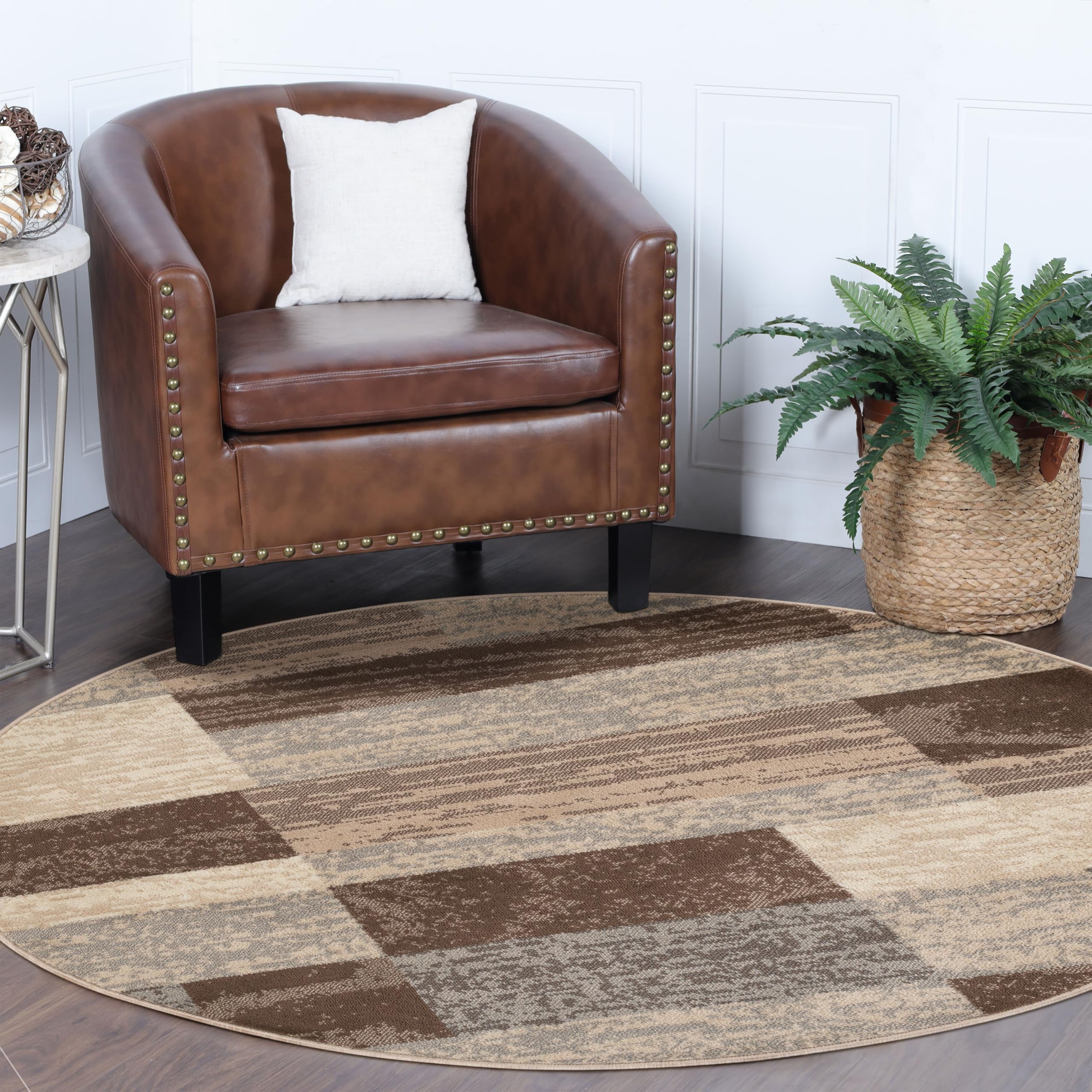 SUPERIOR Indoor Area Rug, Jute Backed, Modern Geometric Patchwork Floor Decor for Bedroom, Office, Living Room, Entryway, Hardwood Floors, Rockwood Collection, 4' x 6', Chocolate