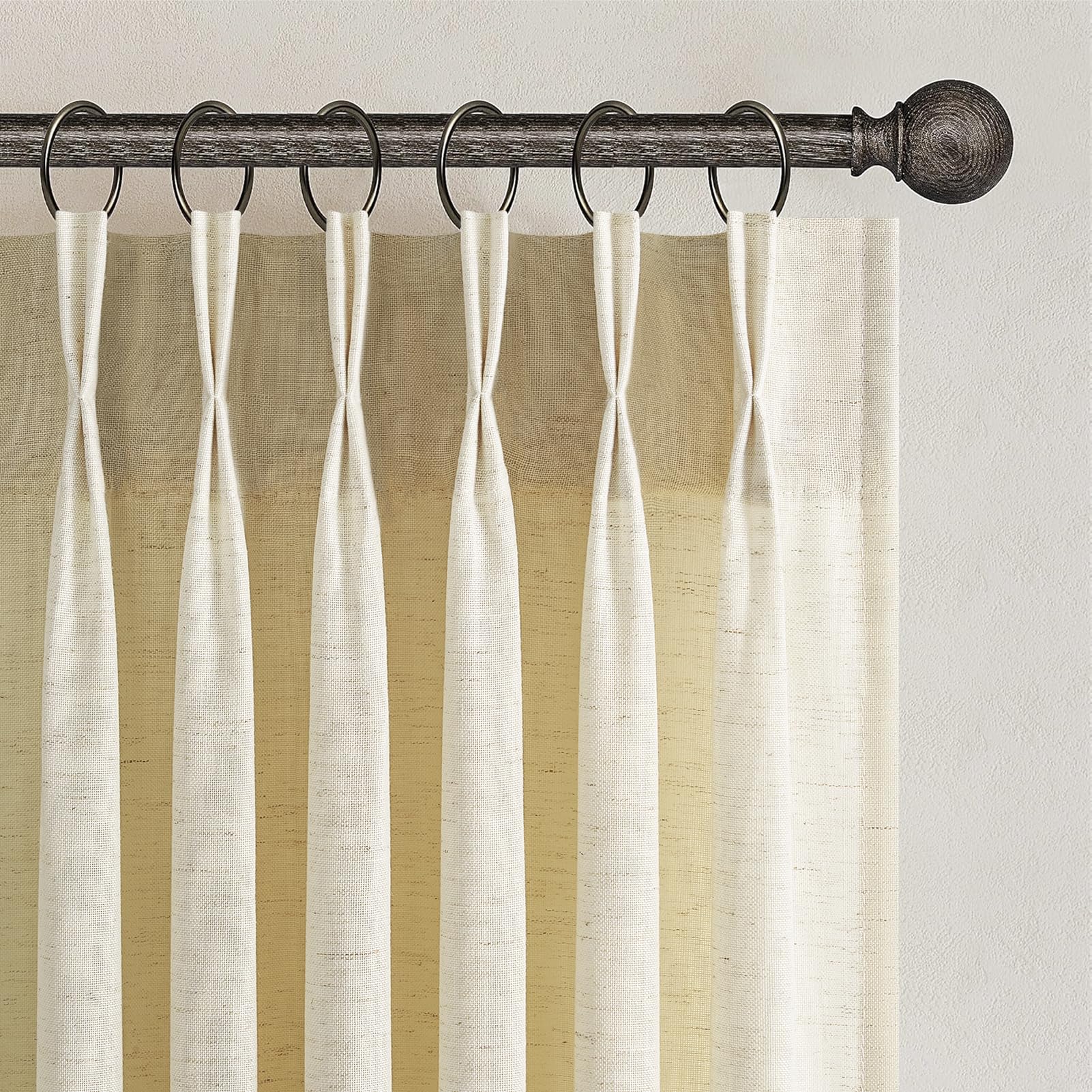 Topfinel 102 Inch Curtains 2 Panels Set,Two Packs Pinch Pleat Back Tab Linen Window Semi Sheer Privacy Thick Decorative Curtain Drapes for Living Room Bedroom,40x102 in Long,Ivory/Off White