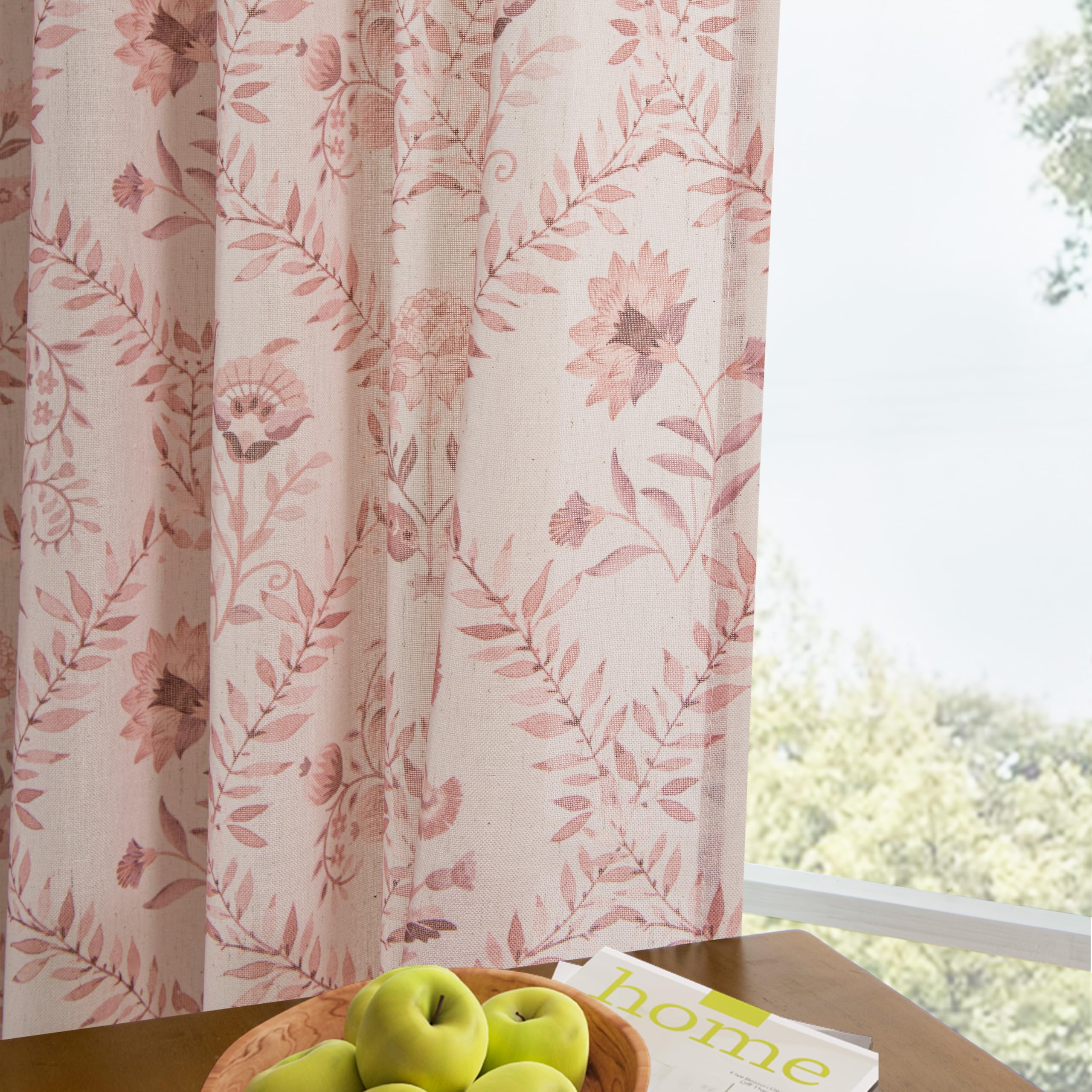 TWOPANELS Spring Farmhouse Floral Linen Curtains 84 Inch Length for Living Room Bedroom 2 Panels Semi Sheer Curtains Back Tab Tan Brown Patterned Flower on Beige Farmhouse Boho Rustic Window Drapes