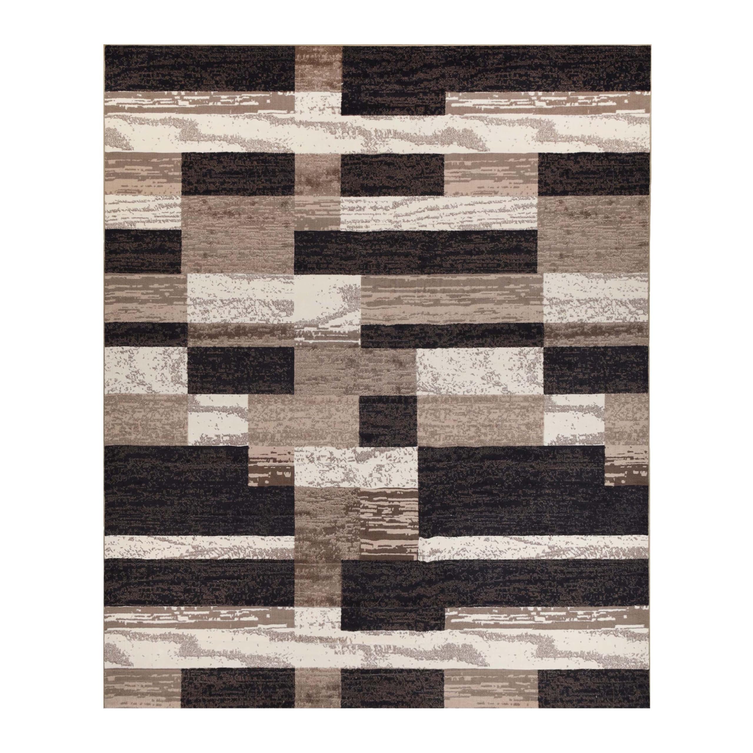 SUPERIOR Indoor Area Rug, Jute Backed, Modern Geometric Patchwork Floor Decor for Bedroom, Office, Living Room, Entryway, Hardwood Floors, Rockwood Collection, 4' x 6', Chocolate
