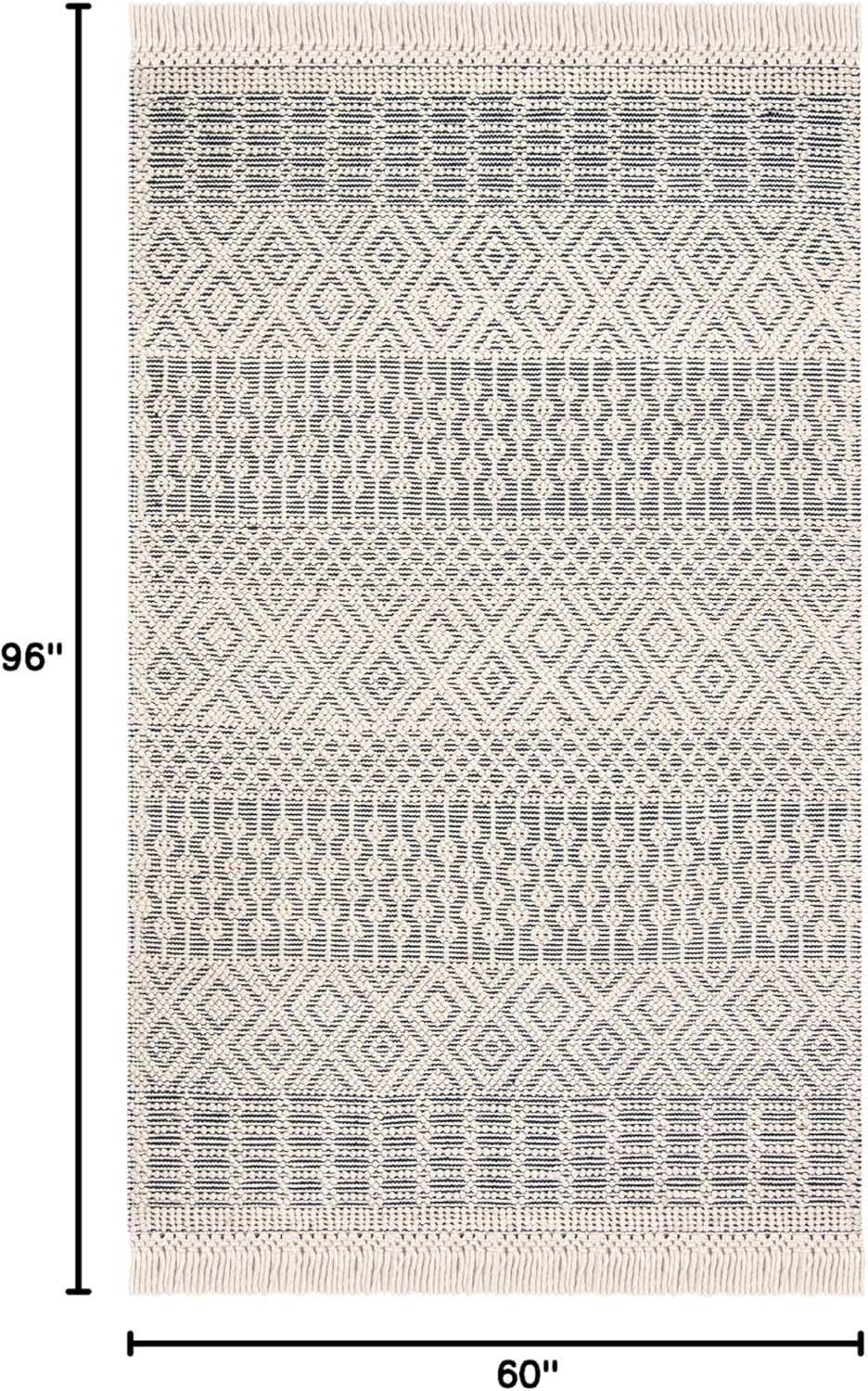SAFAVIEH Natura Collection Area Rug - 5' x 8', Ivory & Navy, Handmade Moroccan Boho Wool Fringe, Ideal for High Traffic Areas in Living Room, Bedroom (NAT852N)
