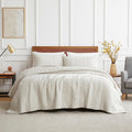 palassio Beige Cotton Quilt Queen Size Bedding Sets with Pillow Shams, White Lightweight Soft Bedspread Coverlet, Tan Cream Quilted Comforter Bed Cover for All Season, 3 Pieces, 90x96 inches