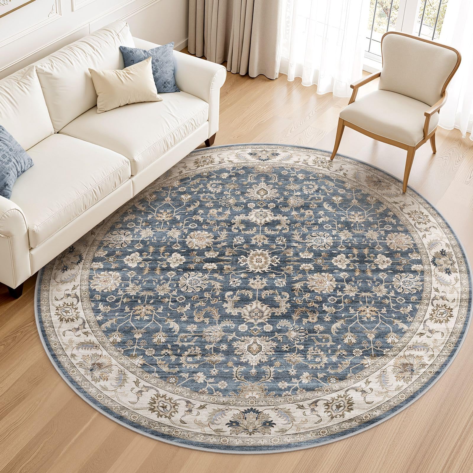 WITSHOCK 10x14 Area Rugs Living Room: Washable Large Neutral Vintage Soft Rug Stain Resistant Non-Slip Farmhouse Indoor Low Pile Floor Carpet for Bedroom Nursery Kids Office- Light Blue