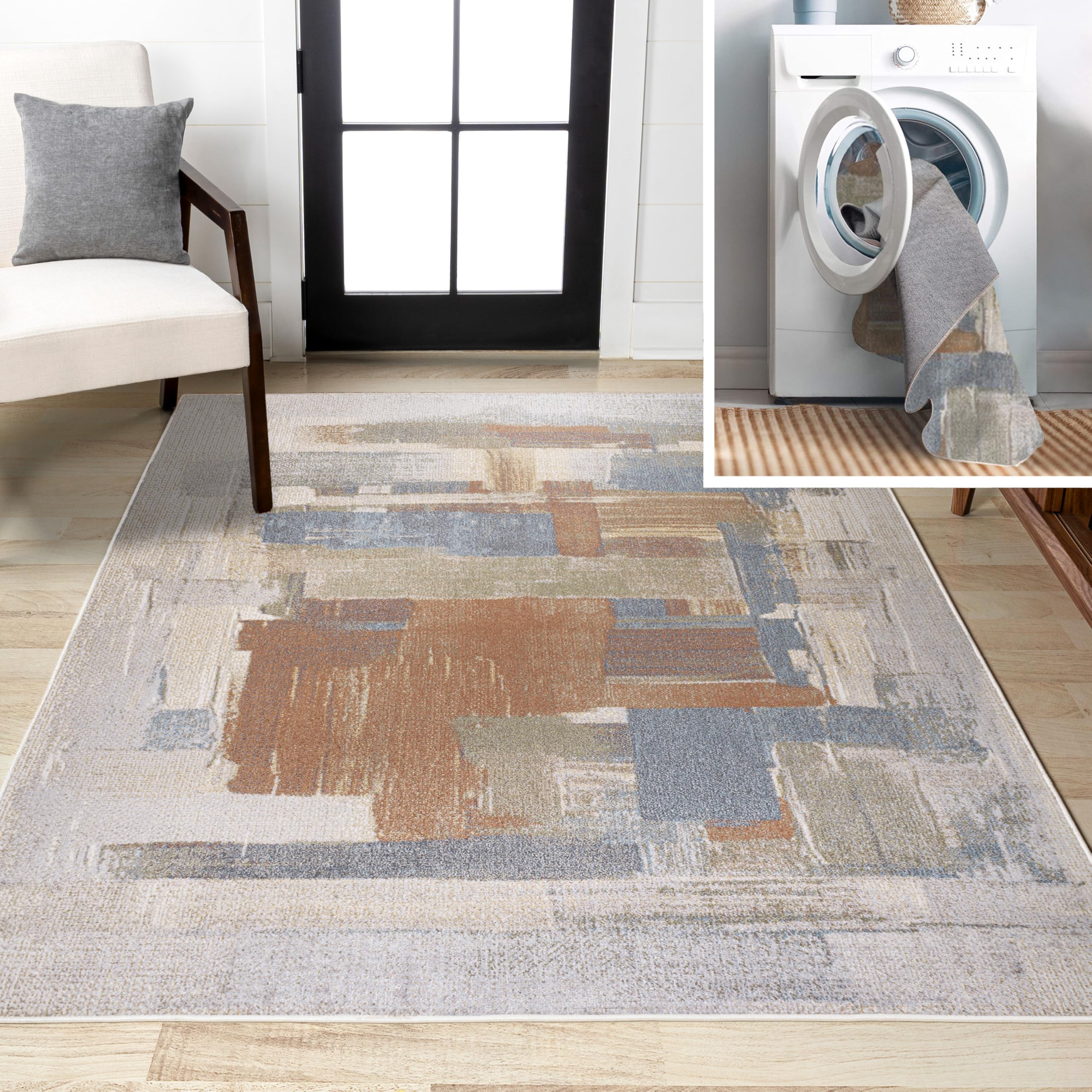 JONATHAN Y Machine Washable Cream/Terra Indoor Area Rug 8X10 ft, Kallax Geometric Modern Low-Pile for Living Room, Bedroom, Kitchen, Office, Easy-Cleaning, Pet-Friendly, Non-Shedding WSH311A-8