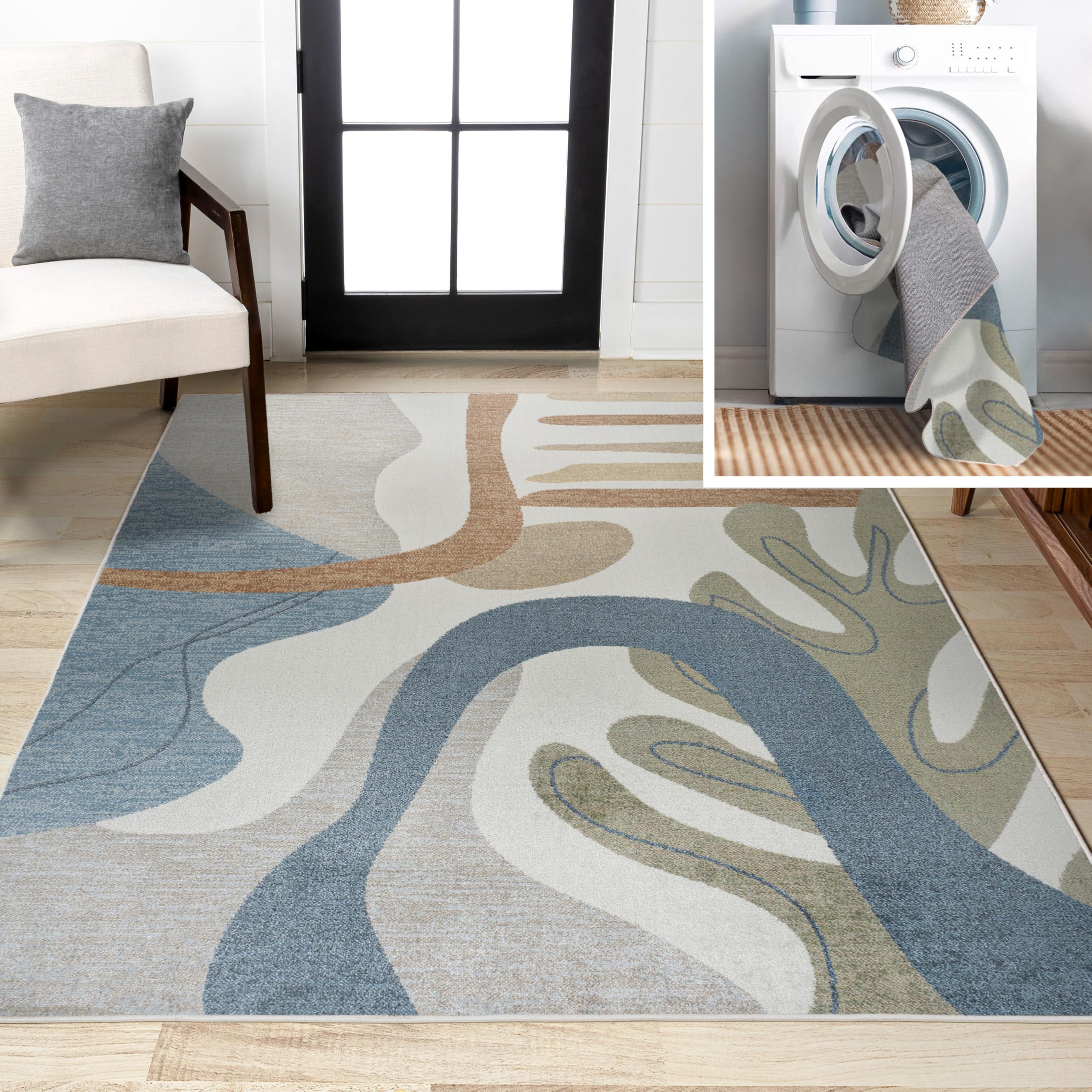JONATHAN Y Machine Washable Cream/Terra Indoor Area Rug 8X10 ft, Kallax Geometric Modern Low-Pile for Living Room, Bedroom, Kitchen, Office, Easy-Cleaning, Pet-Friendly, Non-Shedding WSH311A-8