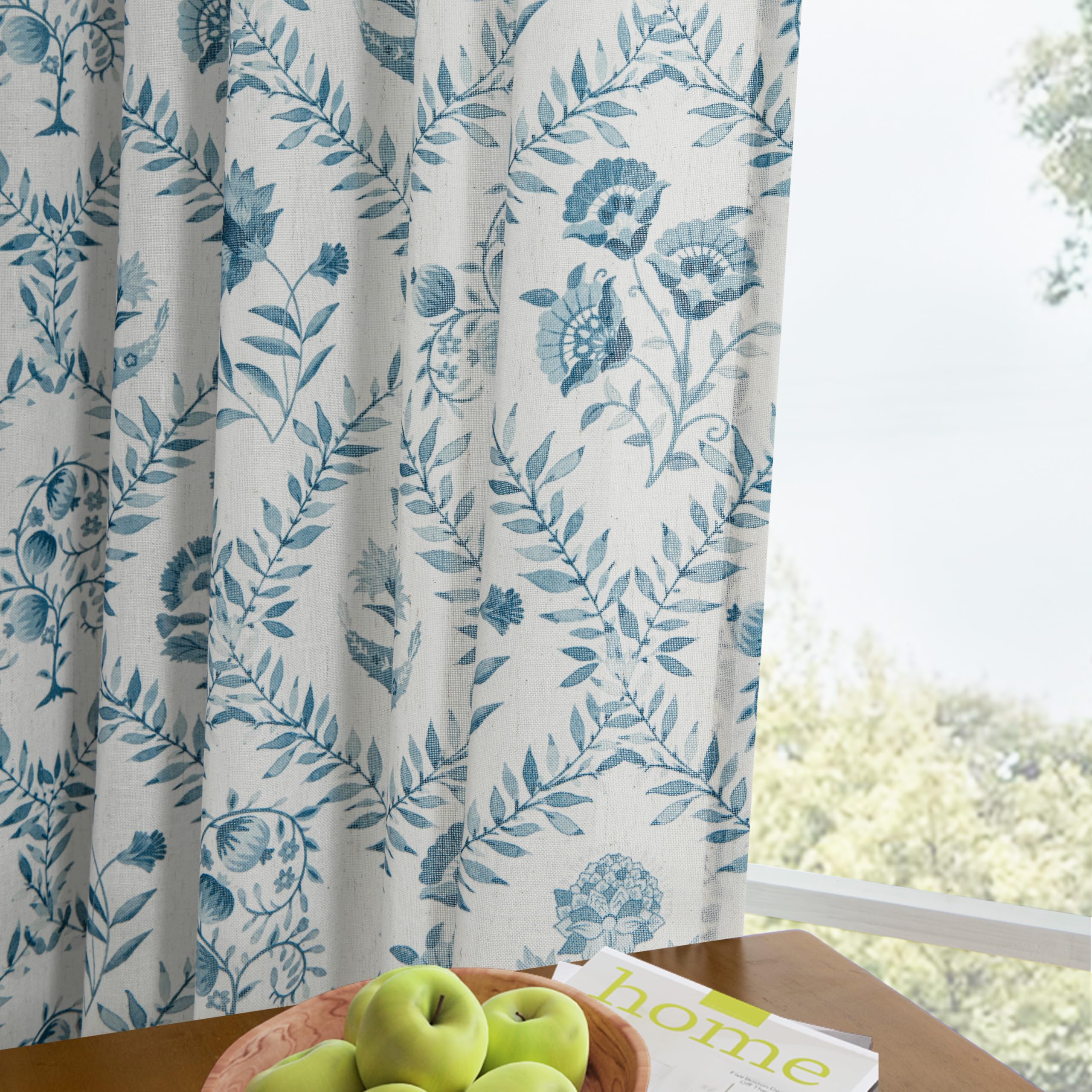 TWOPANELS Spring Farmhouse Floral Linen Curtains 84 Inch Length for Living Room Bedroom 2 Panels Semi Sheer Curtains Back Tab Tan Brown Patterned Flower on Beige Farmhouse Boho Rustic Window Drapes