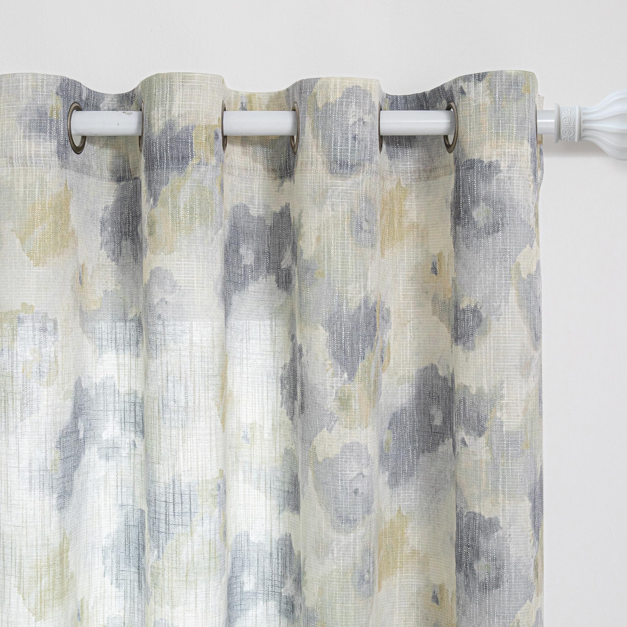 MYSKY HOME Floral Curtains for Living Room Linen Look Semi Sheer Vertical Light Filtering Privacy Drapes Decor Farmhouse Style Texture for Bedroom Dining Room, Brown, W52 x L84, Pack-2