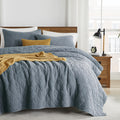 palassio Olive Green Queen Size Quilt Set, Muslin Cotton Shell Down-Alt Poly Filling, Soft Shabby Chic Rustic Farmhouse Country Bedspread, Textured Gauze Coverlet, Lightweight Bedding, 2 Shams