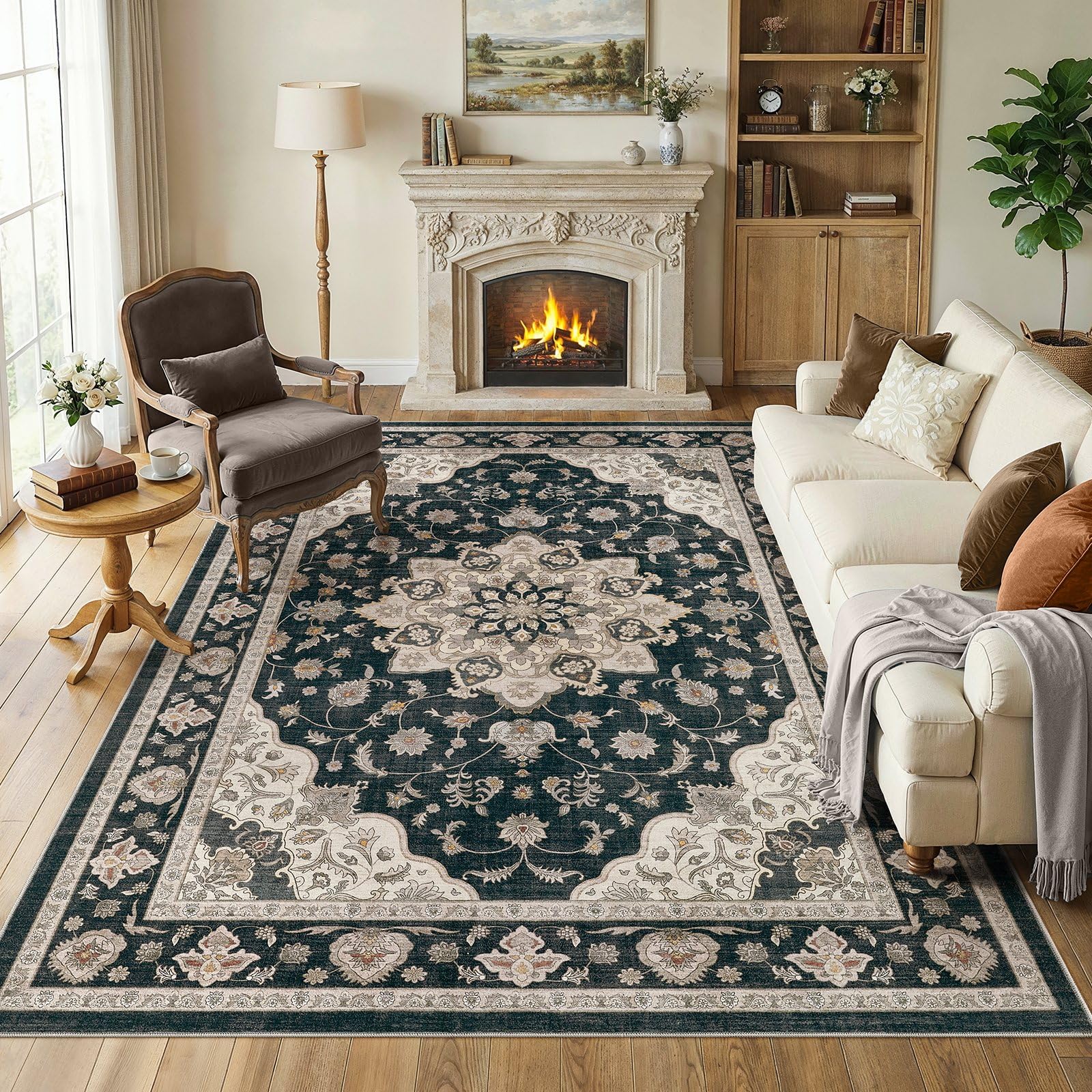 WITSHOCK 10x14 Area Rugs Living Room: Washable Large Neutral Vintage Soft Rug Stain Resistant Non-Slip Farmhouse Indoor Low Pile Floor Carpet for Bedroom Nursery Kids Office- Light Blue
