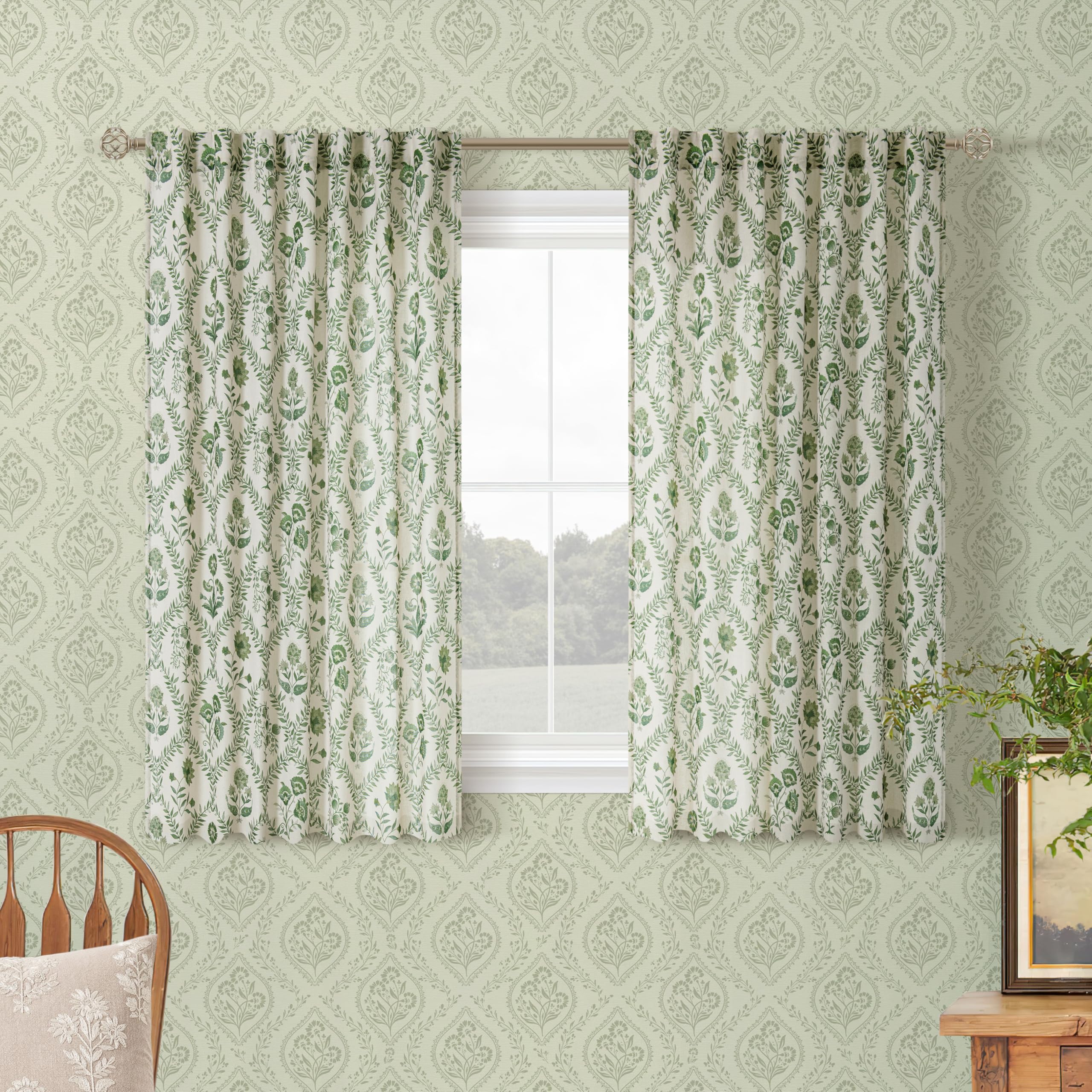 TWOPANELS Spring Farmhouse Floral Linen Curtains 84 Inch Length for Living Room Bedroom 2 Panels Semi Sheer Curtains Back Tab Tan Brown Patterned Flower on Beige Farmhouse Boho Rustic Window Drapes