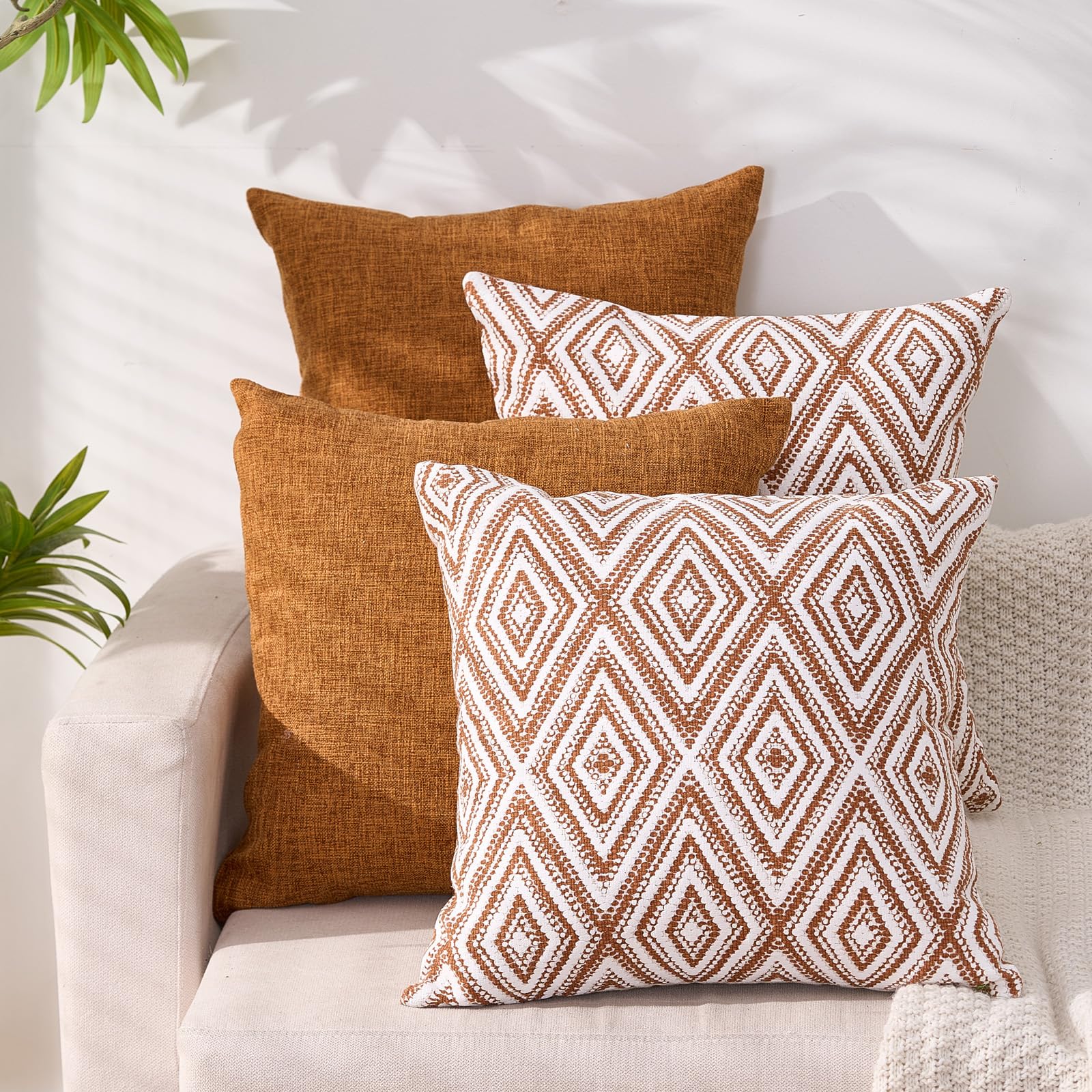 HPUK Decorative Throw Pillow Covers Set of 4 Geometric Design Linen Cushion Cover for Couch Sofa Living Room, 20"x20" inches, Black