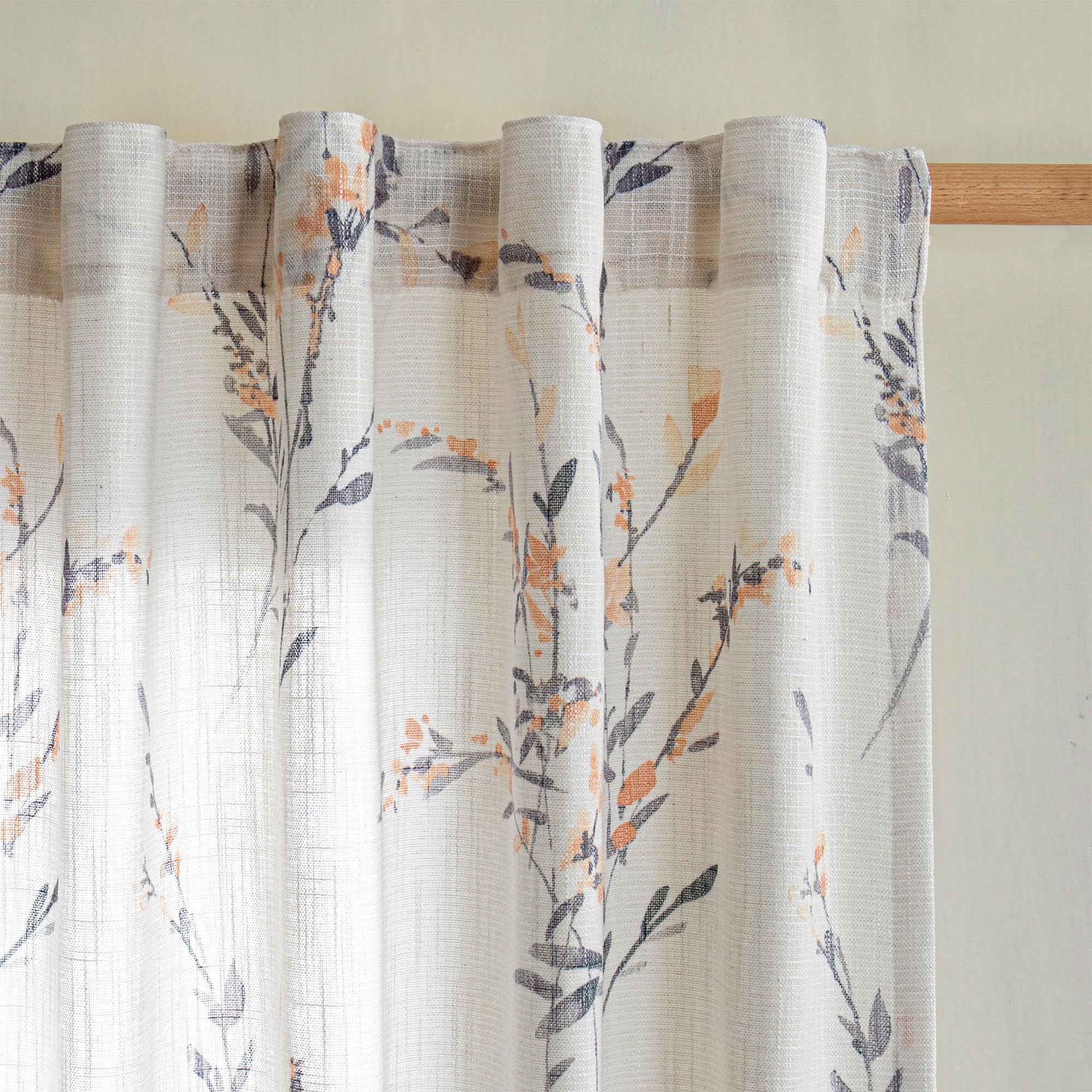 MYSKY HOME Sheer Curtains 84 Inches Long 2 Panels Linen Blended Farmhouse Curtains & Drapes for Living Room Bedroom, Light Filtering Privacy Curtains Floral Printed Classical Home Decor, Navy Blue(2)