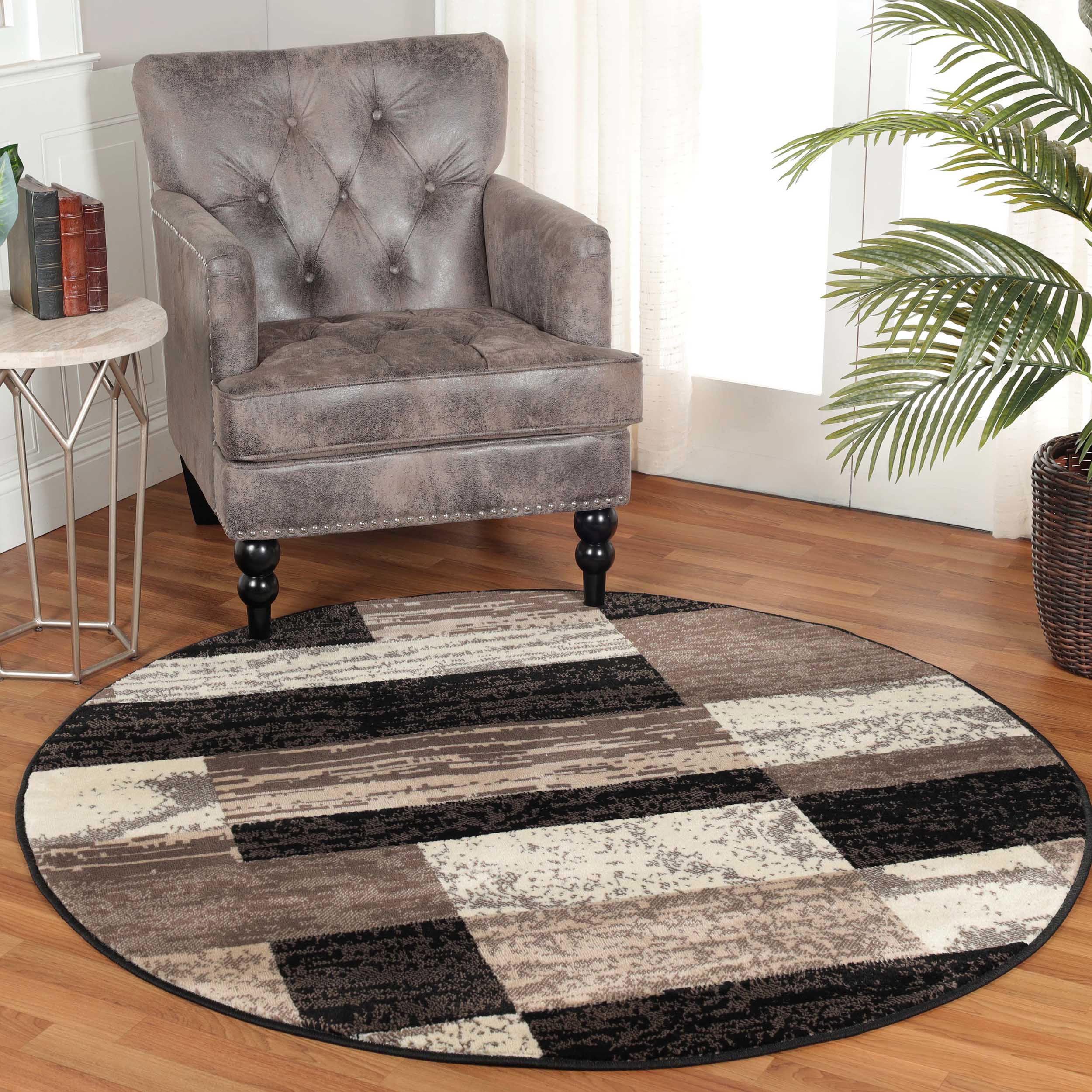 SUPERIOR Indoor Area Rug, Jute Backed, Modern Geometric Patchwork Floor Decor for Bedroom, Office, Living Room, Entryway, Hardwood Floors, Rockwood Collection, 4' x 6', Chocolate