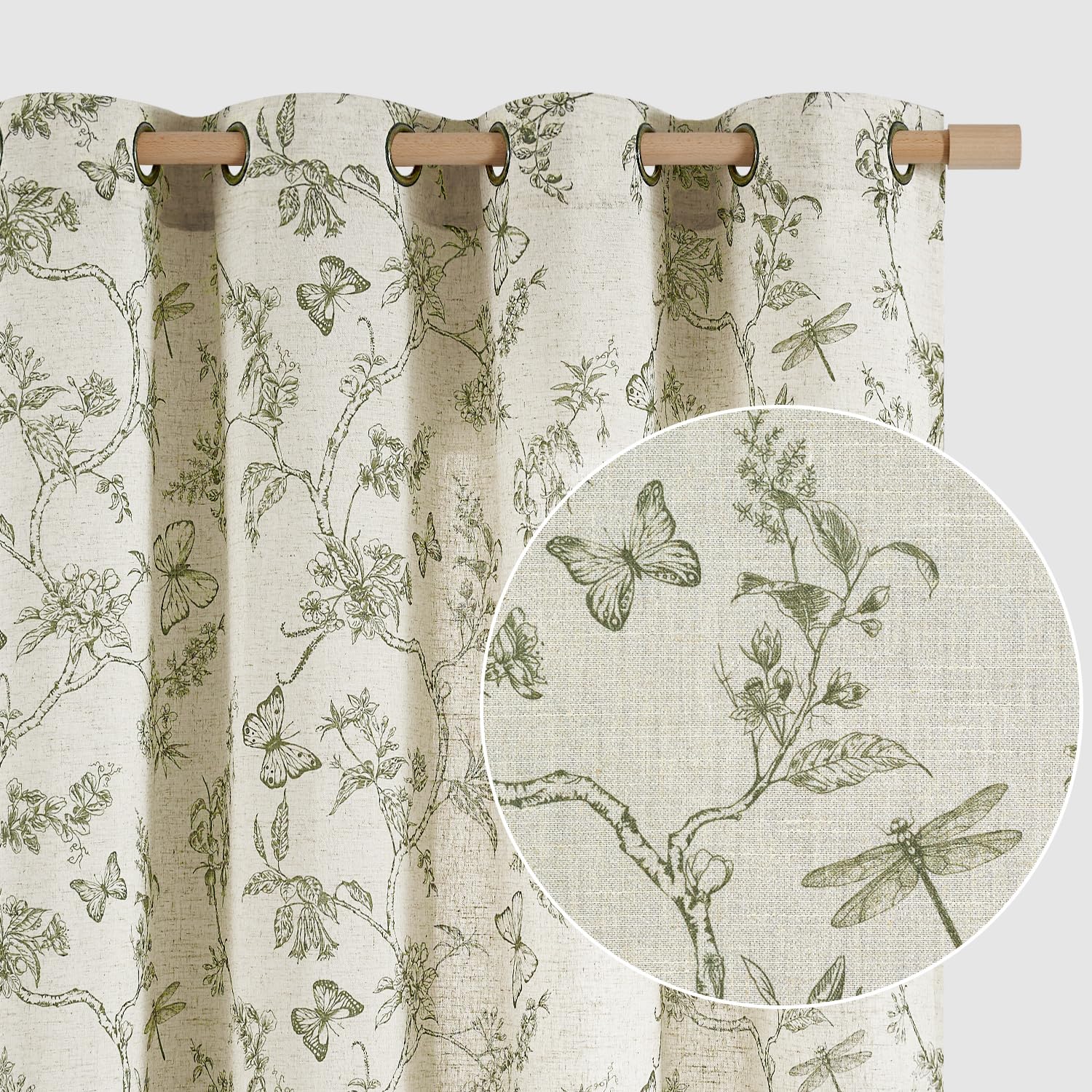 Lazzzy Linen Farmhouse Curtains for Living Room 84 Inch Length Floral Print Window Curtains Semi Sheer Drapes for Bedroom Country Light Filtering Curtain Grommet Top 2 Panels Blue on Beige
