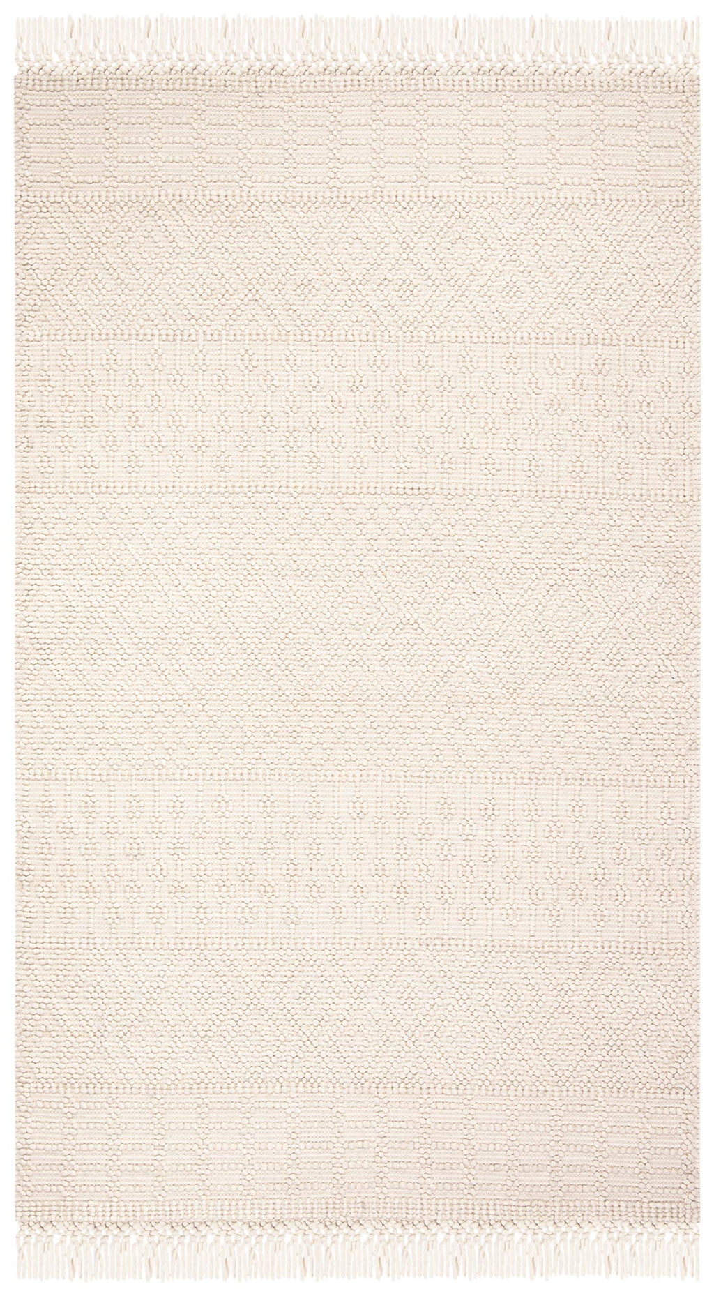 SAFAVIEH Natura Collection Area Rug - 5' x 8', Ivory & Navy, Handmade Moroccan Boho Wool Fringe, Ideal for High Traffic Areas in Living Room, Bedroom (NAT852N)
