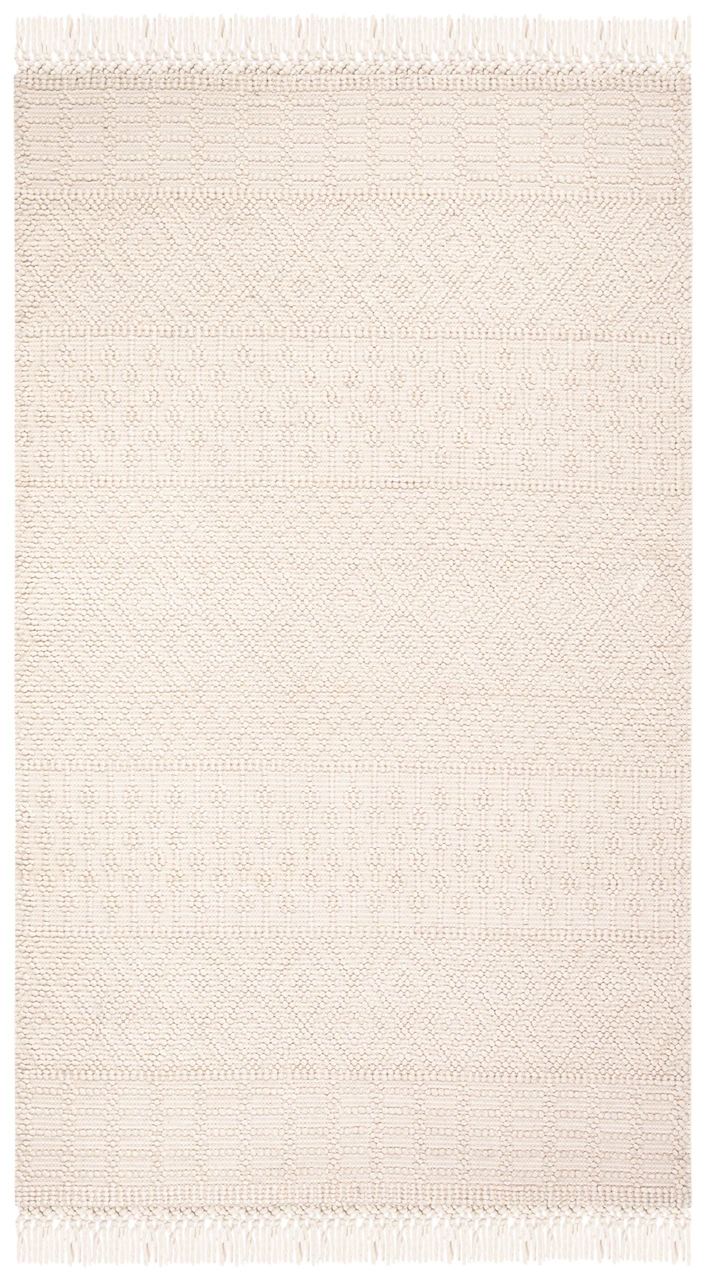 SAFAVIEH Natura Collection Area Rug - 5' x 8', Ivory & Navy, Handmade Moroccan Boho Wool Fringe, Ideal for High Traffic Areas in Living Room, Bedroom (NAT852N)