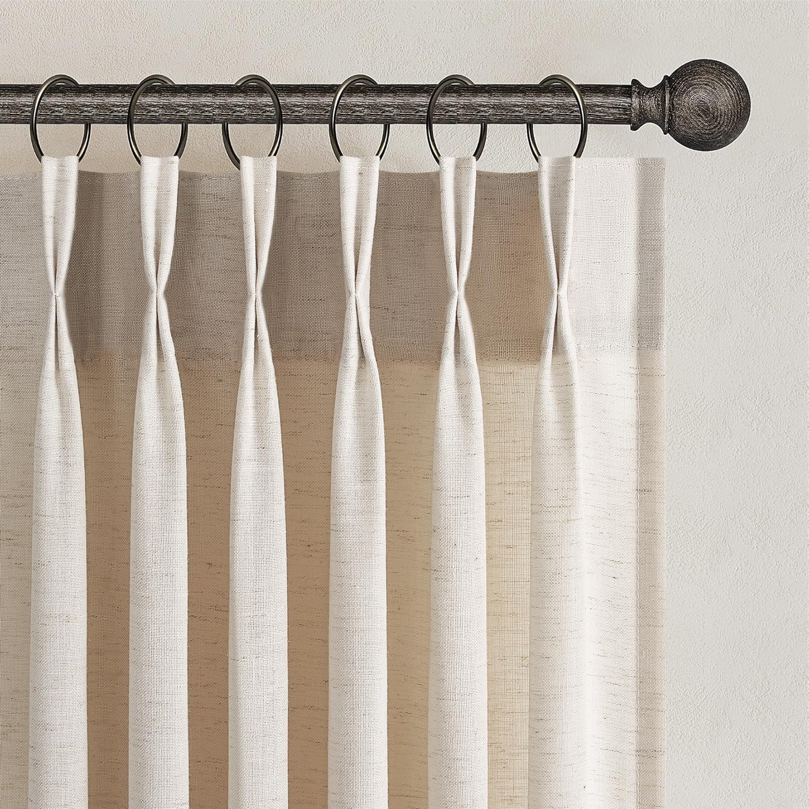 Topfinel 102 Inch Curtains 2 Panels Set,Two Packs Pinch Pleat Back Tab Linen Window Semi Sheer Privacy Thick Decorative Curtain Drapes for Living Room Bedroom,40x102 in Long,Ivory/Off White