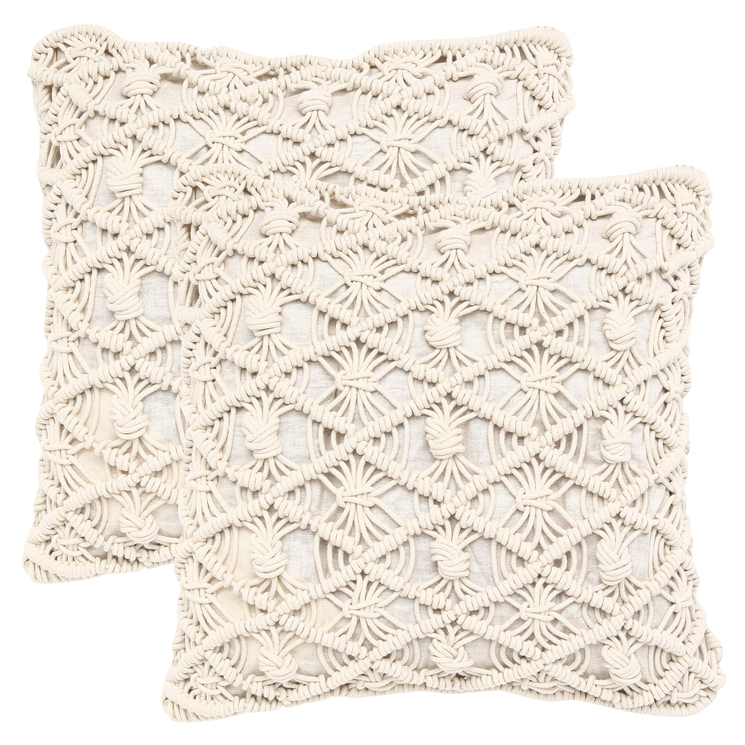 REDEARTH Handmade Boho Throw Pillow Covers - Bohemian Chic Farmhouse Style - Accent Woven Indoor and Outdoor Pillow Cushion Cases for Couch - Bed - Chair - Sofa - Benches – Set of 2-18"x18" - Taupe