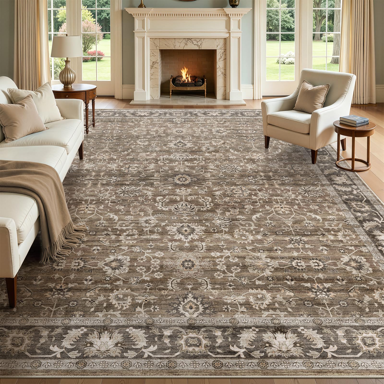 WITSHOCK 10x14 Area Rugs Living Room: Washable Large Neutral Vintage Soft Rug Stain Resistant Non-Slip Farmhouse Indoor Low Pile Floor Carpet for Bedroom Nursery Kids Office- Light Blue