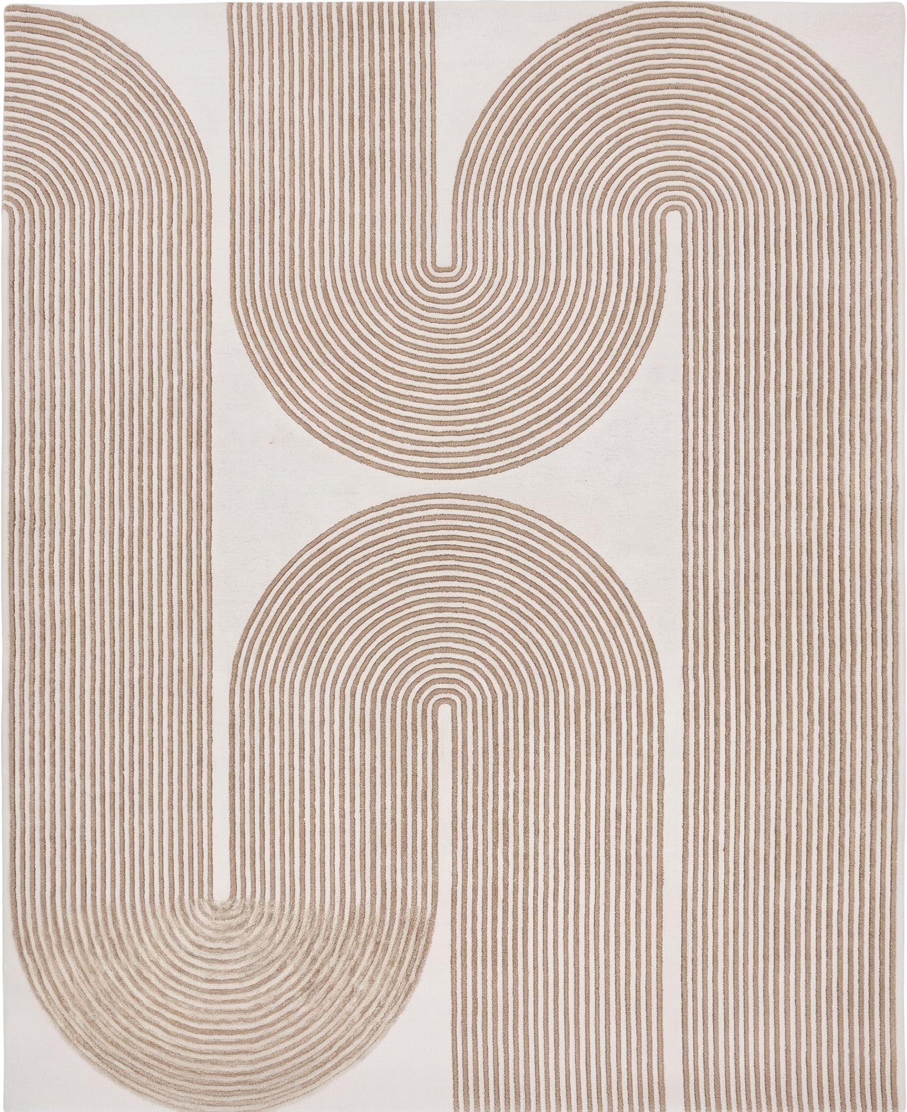 Modern Handmade Wool Area Rug, Abstract Curved Line Geometric Carpet for Living Room Bedroom, Contemporary Tufted Indoor Rug with Soft Pile and Cotton Backing (Gold, 5' x 8')
