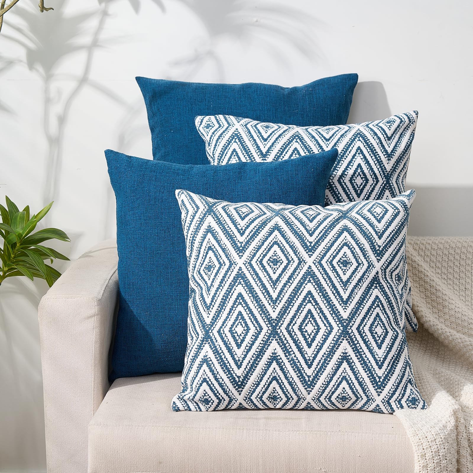 HPUK Decorative Throw Pillow Covers Set of 4 Geometric Design Linen Cushion Cover for Couch Sofa Living Room, 18"x18" inches, Chocolate