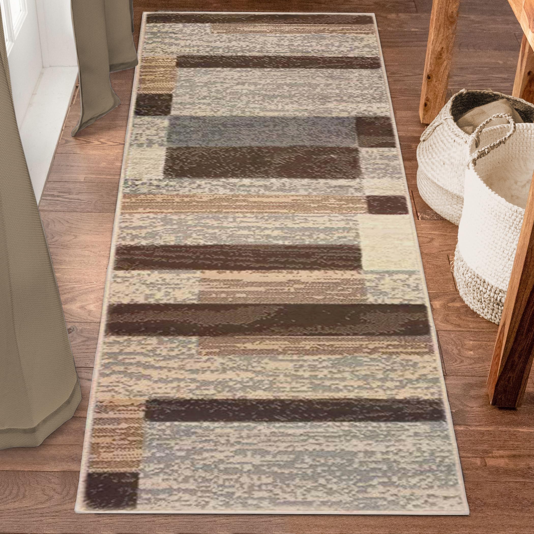SUPERIOR Indoor Area Rug, Jute Backed, Modern Geometric Patchwork Floor Decor for Bedroom, Office, Living Room, Entryway, Hardwood Floors, Rockwood Collection, 4' x 6', Chocolate