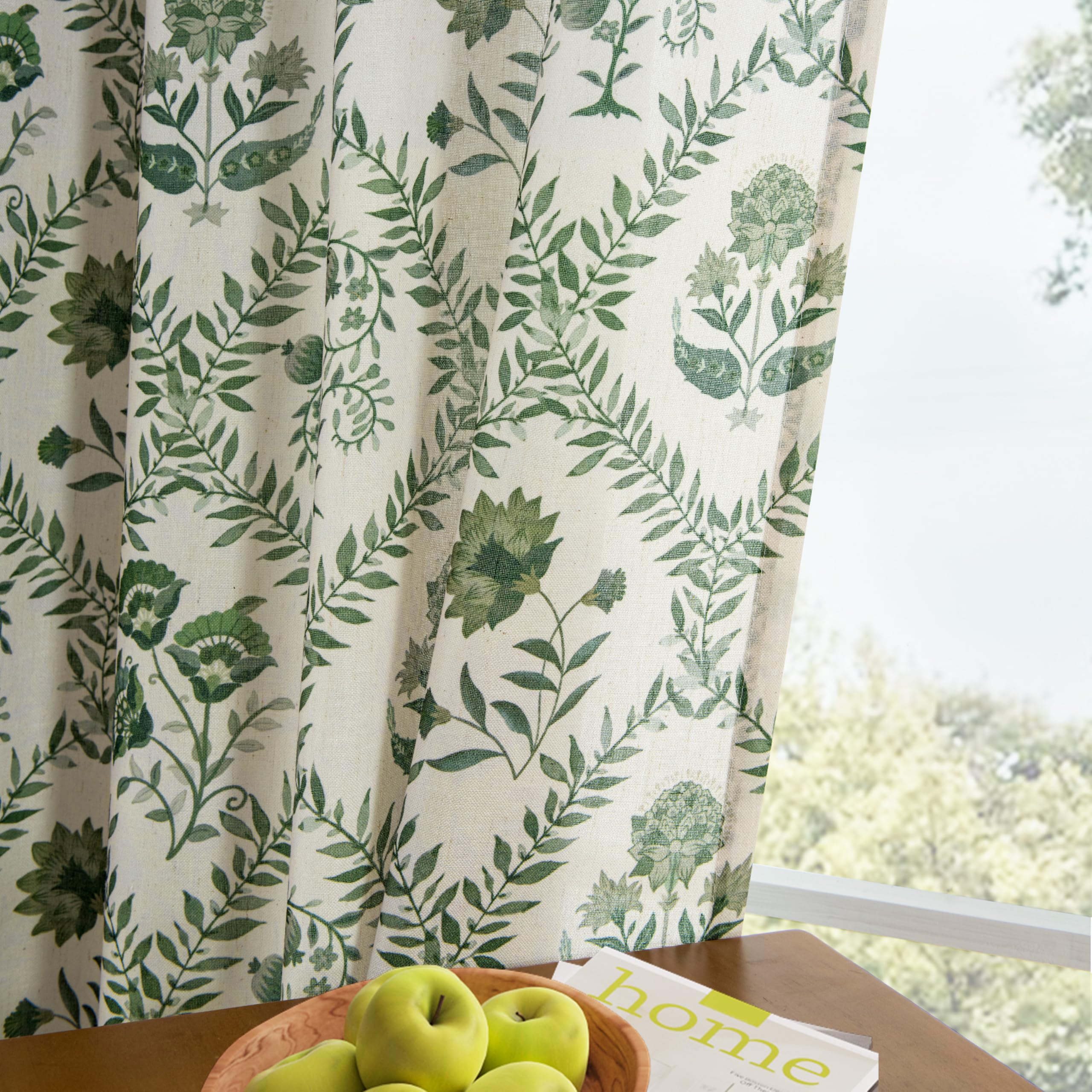 TWOPANELS Spring Farmhouse Floral Linen Curtains 84 Inch Length for Living Room Bedroom 2 Panels Semi Sheer Curtains Back Tab Tan Brown Patterned Flower on Beige Farmhouse Boho Rustic Window Drapes