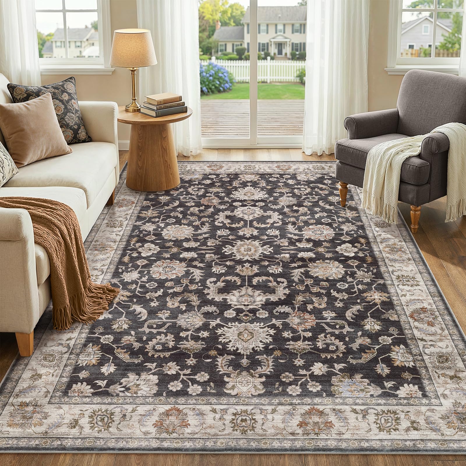 WITSHOCK 10x14 Area Rugs Living Room: Washable Large Neutral Vintage Soft Rug Stain Resistant Non-Slip Farmhouse Indoor Low Pile Floor Carpet for Bedroom Nursery Kids Office- Light Blue