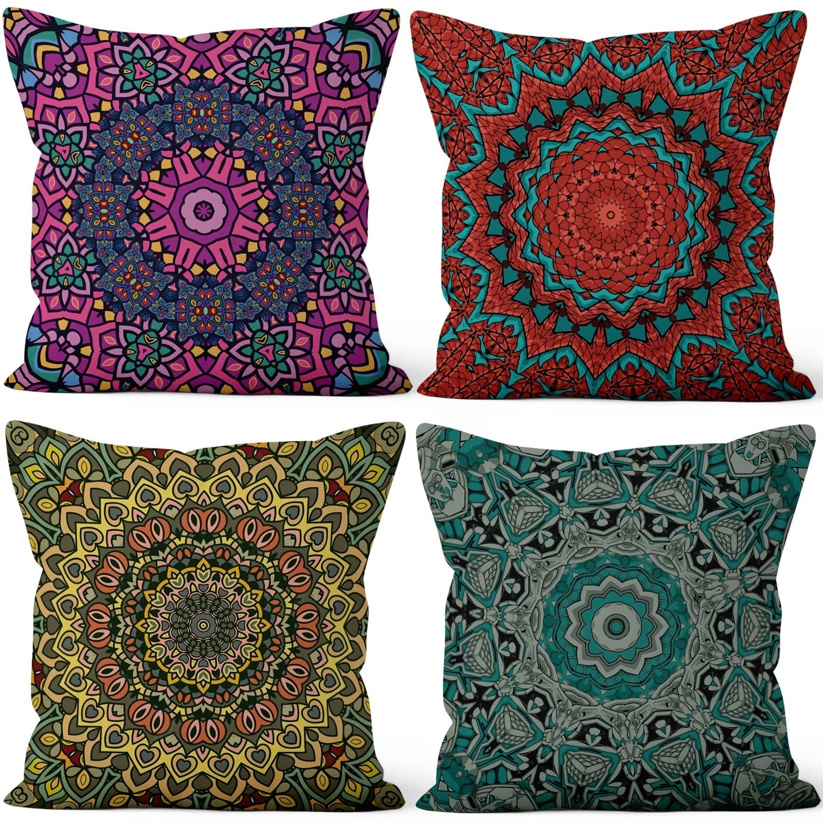4 Pcs/Set Geometric Pillow Covers Boho Abstract Strips Patchwork Color Geometric Ethnic Colorful Vintage Artwork Linen Throw Cushion Cases for Couch Sofa Bedroom Decorative, 22"x22"