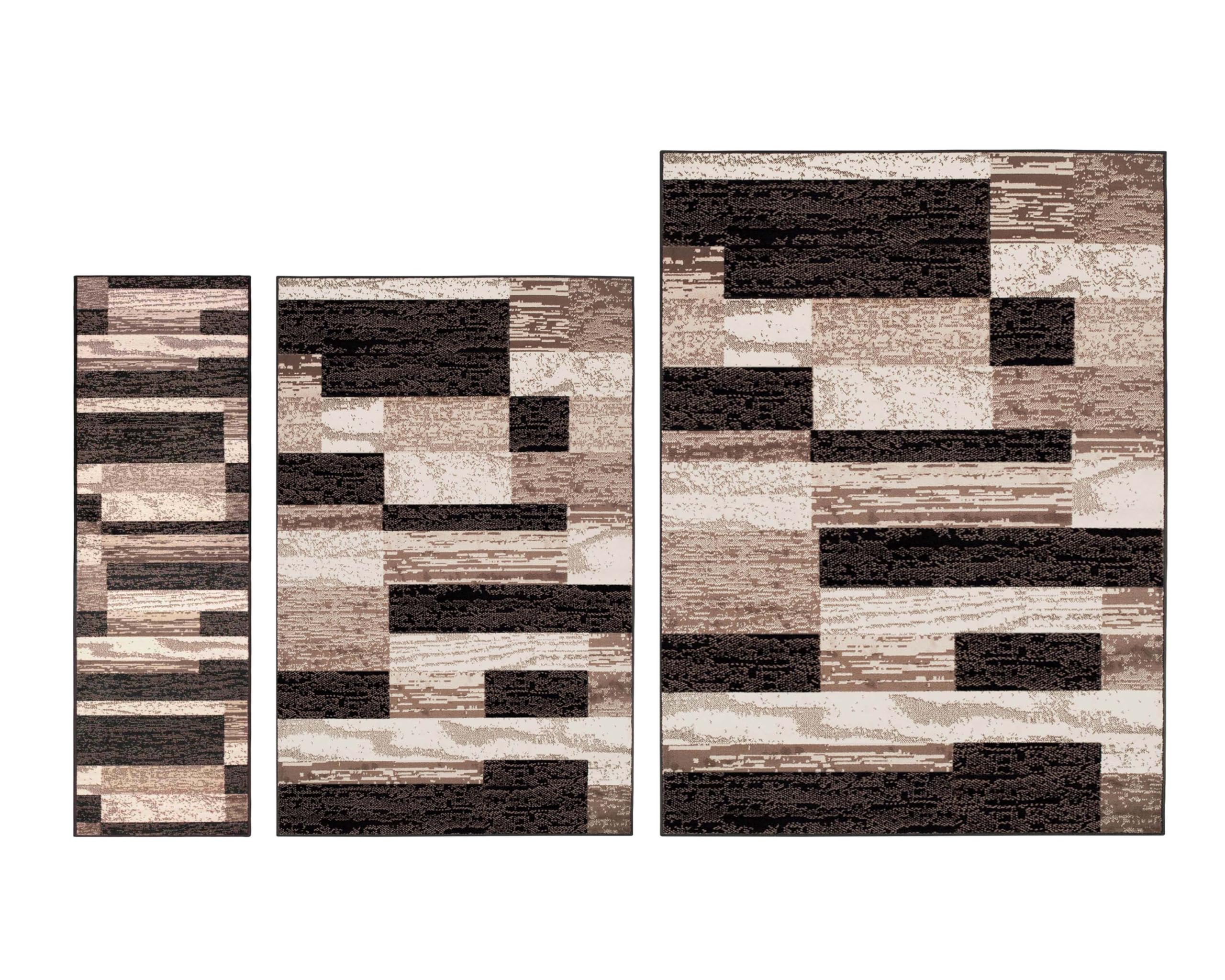 SUPERIOR Indoor Area Rug, Jute Backed, Modern Geometric Patchwork Floor Decor for Bedroom, Office, Living Room, Entryway, Hardwood Floors, Rockwood Collection, 4' x 6', Chocolate