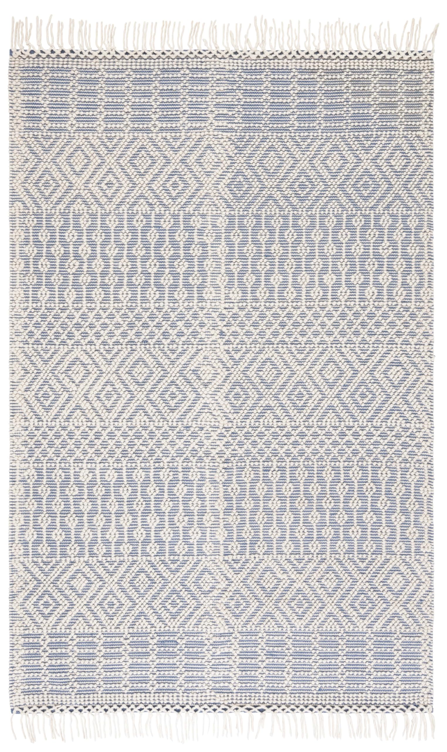 SAFAVIEH Natura Collection Area Rug - 5' x 8', Ivory & Navy, Handmade Moroccan Boho Wool Fringe, Ideal for High Traffic Areas in Living Room, Bedroom (NAT852N)