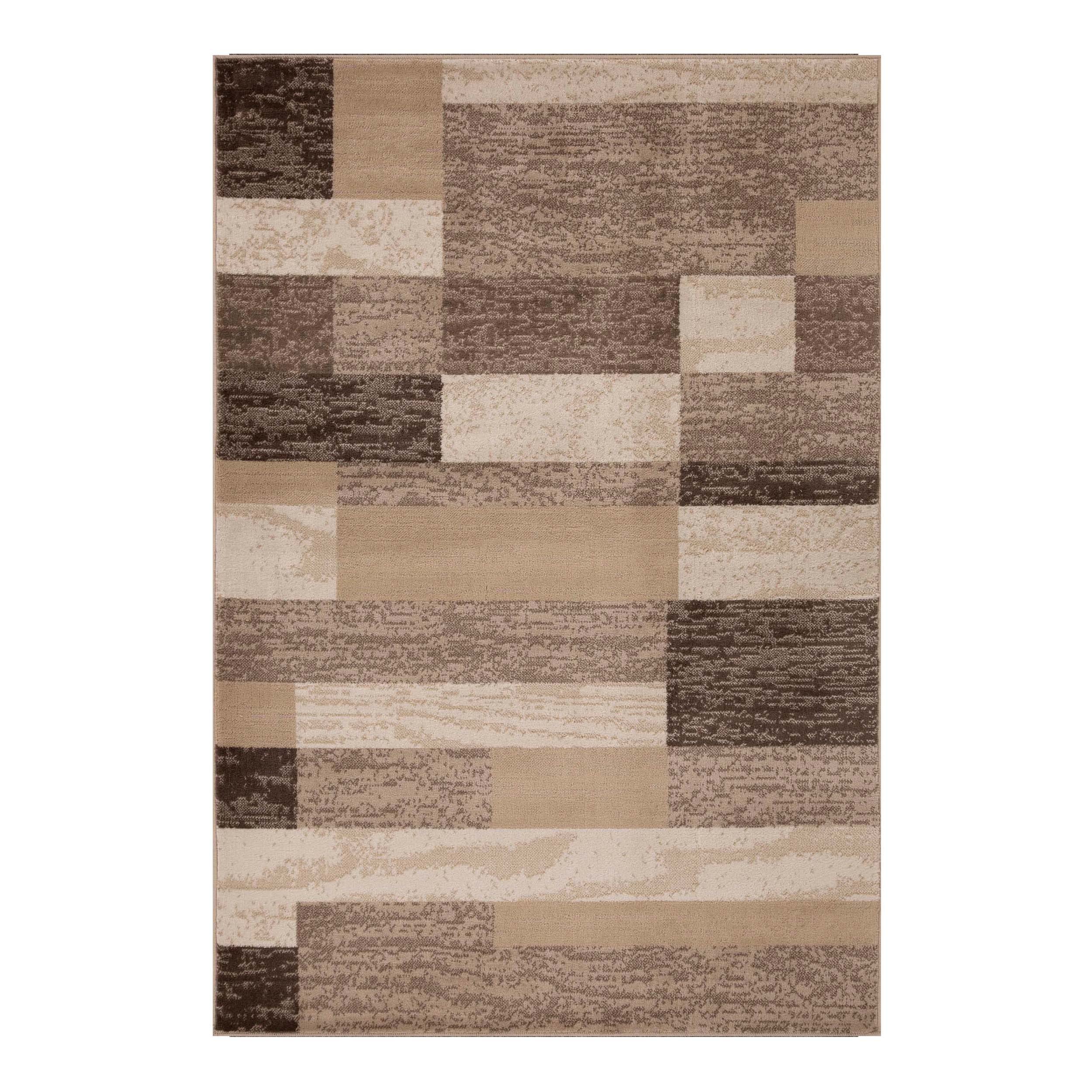 Superior Indoor Area Rug, Jute Backed, Modern Geometric Patchwork Floor Decor for Bedroom, Office, Living Room, Entryway, Kitchen, Hardwood Floors, Rockwood Collection, 3' x 5', Ivory-Beige