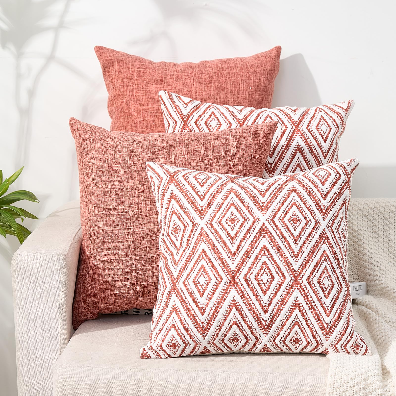 HPUK Decorative Throw Pillow Covers Set of 4 Geometric Design Linen Cushion Cover for Couch Sofa Living Room, 18"x18" inches, Chocolate
