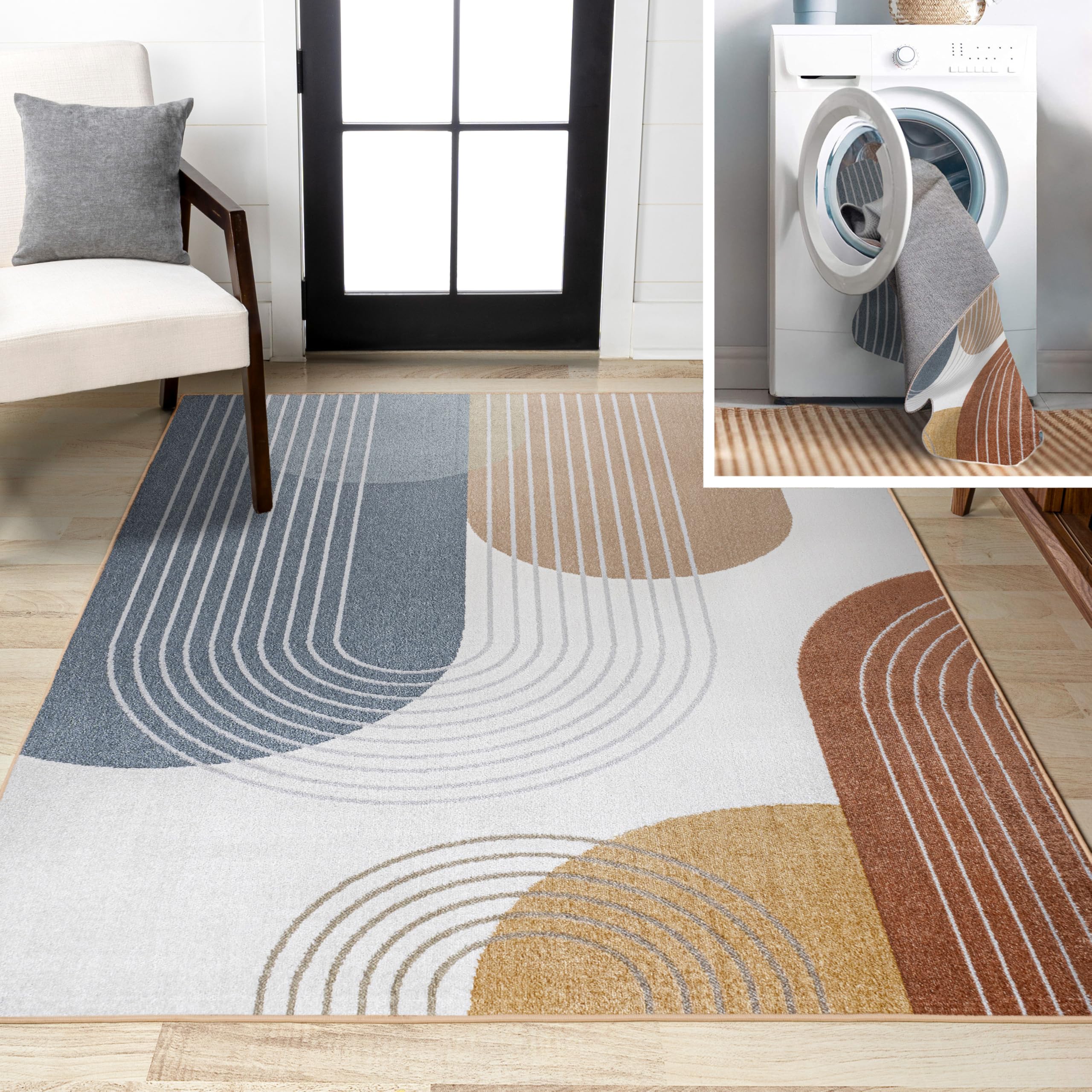 JONATHAN Y Machine Washable Cream/Terra Indoor Area Rug 8X10 ft, Kallax Geometric Modern Low-Pile for Living Room, Bedroom, Kitchen, Office, Easy-Cleaning, Pet-Friendly, Non-Shedding WSH311A-8