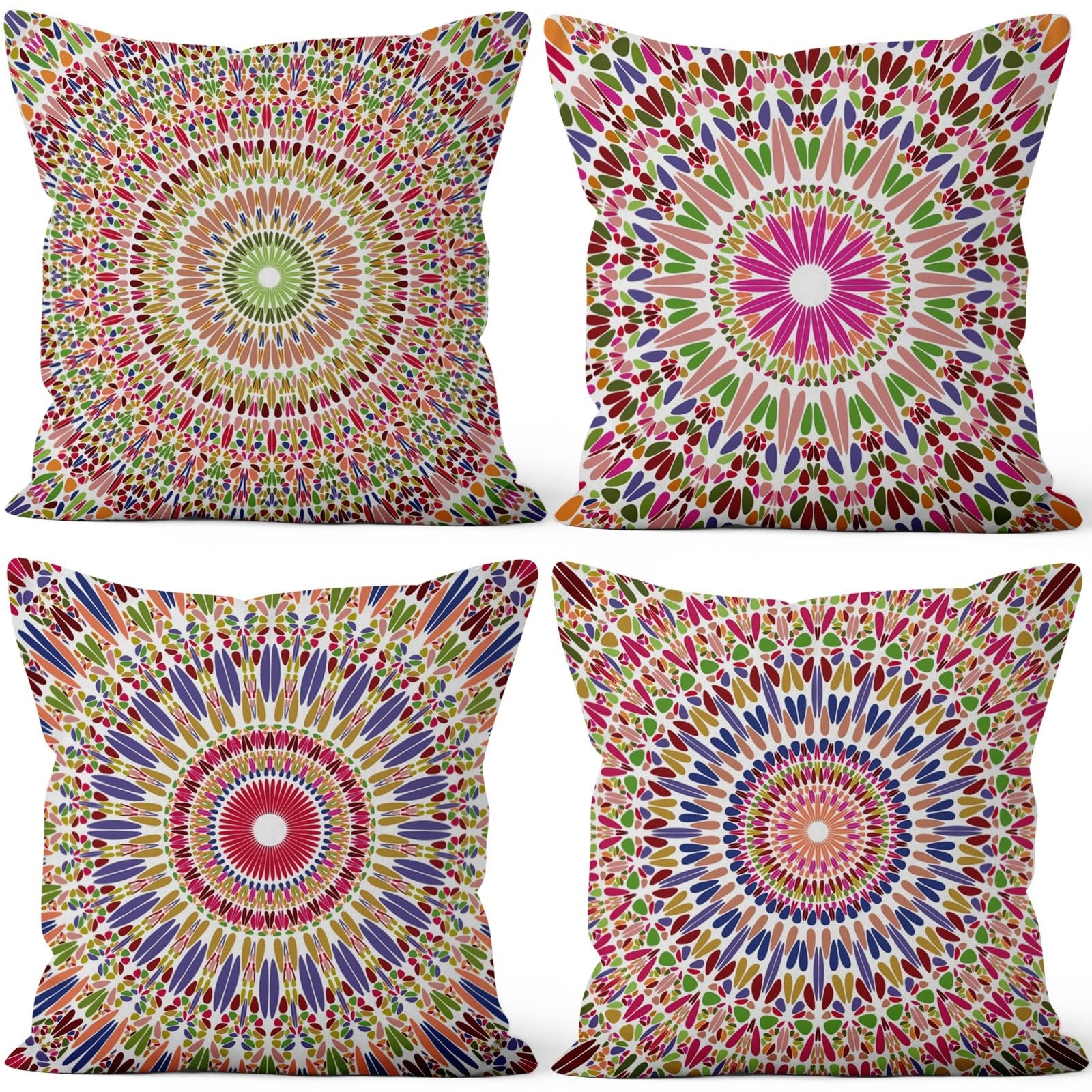 4 Pcs/Set Geometric Pillow Covers Boho Abstract Strips Patchwork Color Geometric Ethnic Colorful Vintage Artwork Linen Throw Cushion Cases for Couch Sofa Bedroom Decorative, 22"x22"