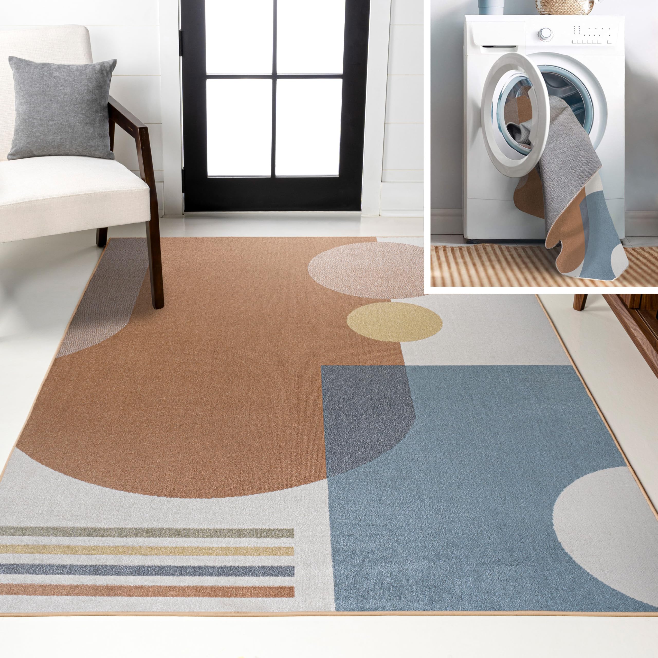 JONATHAN Y Machine Washable Cream/Terra Indoor Area Rug 8X10 ft, Kallax Geometric Modern Low-Pile for Living Room, Bedroom, Kitchen, Office, Easy-Cleaning, Pet-Friendly, Non-Shedding WSH311A-8