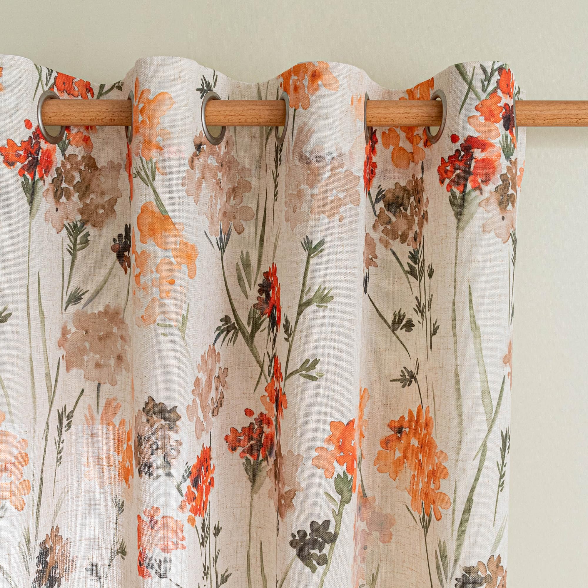 MYSKY HOME Floral Curtains for Living Room Linen Look Semi Sheer Vertical Light Filtering Privacy Drapes Decor Farmhouse Style Texture for Bedroom Dining Room, Brown, W52 x L84, Pack-2