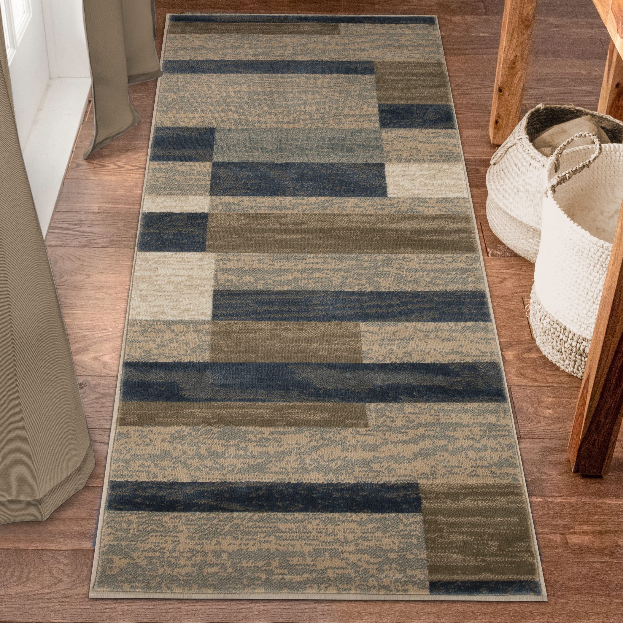 SUPERIOR Indoor Area Rug, Jute Backed, Modern Geometric Patchwork Floor Decor for Bedroom, Office, Living Room, Entryway, Hardwood Floors, Rockwood Collection, 4' x 6', Chocolate