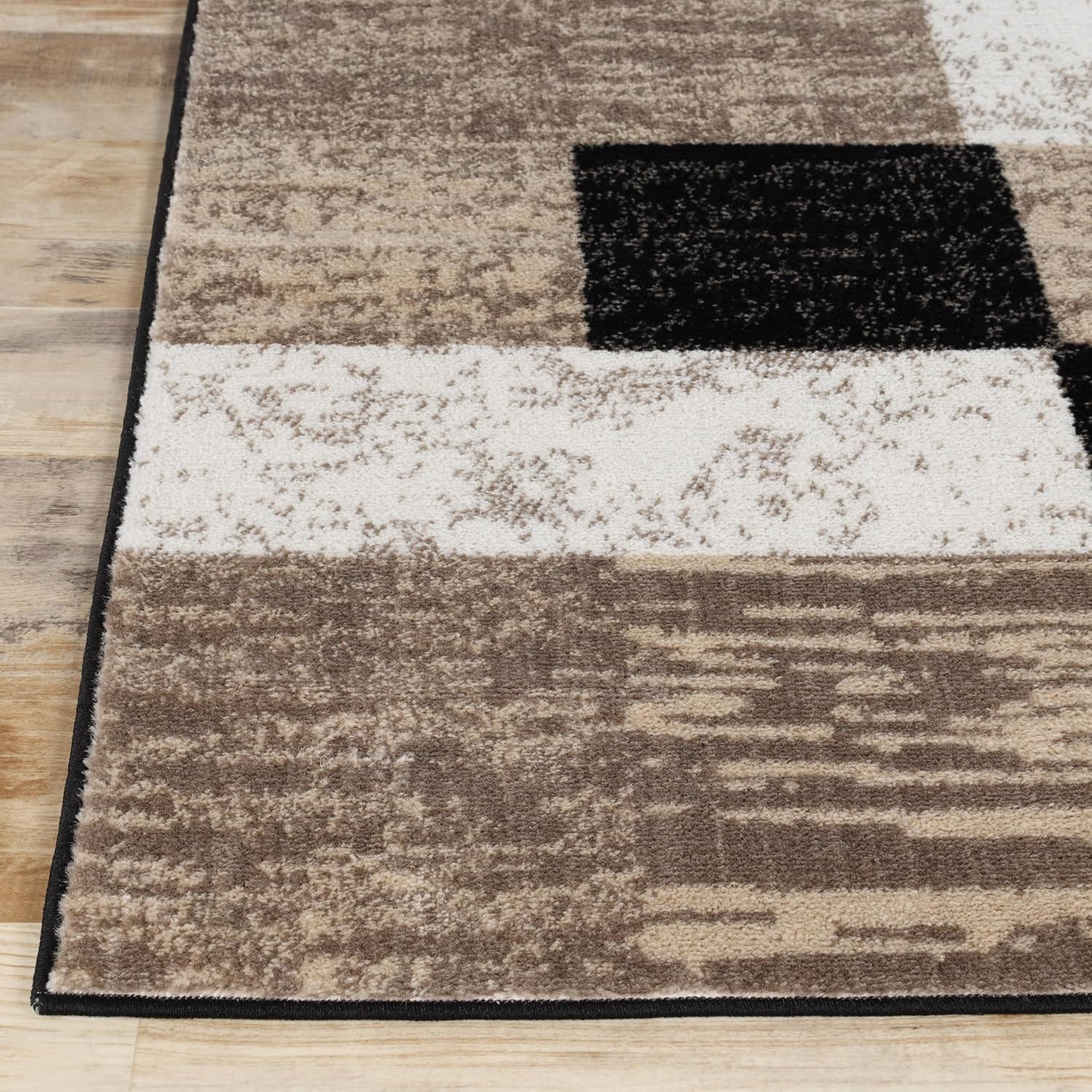 Superior Indoor Area Rug, Jute Backed, Modern Geometric Patchwork Floor Decor for Bedroom, Office, Living Room, Entryway, Kitchen, Hardwood Floors, Rockwood Collection, 3' x 5', Ivory-Beige