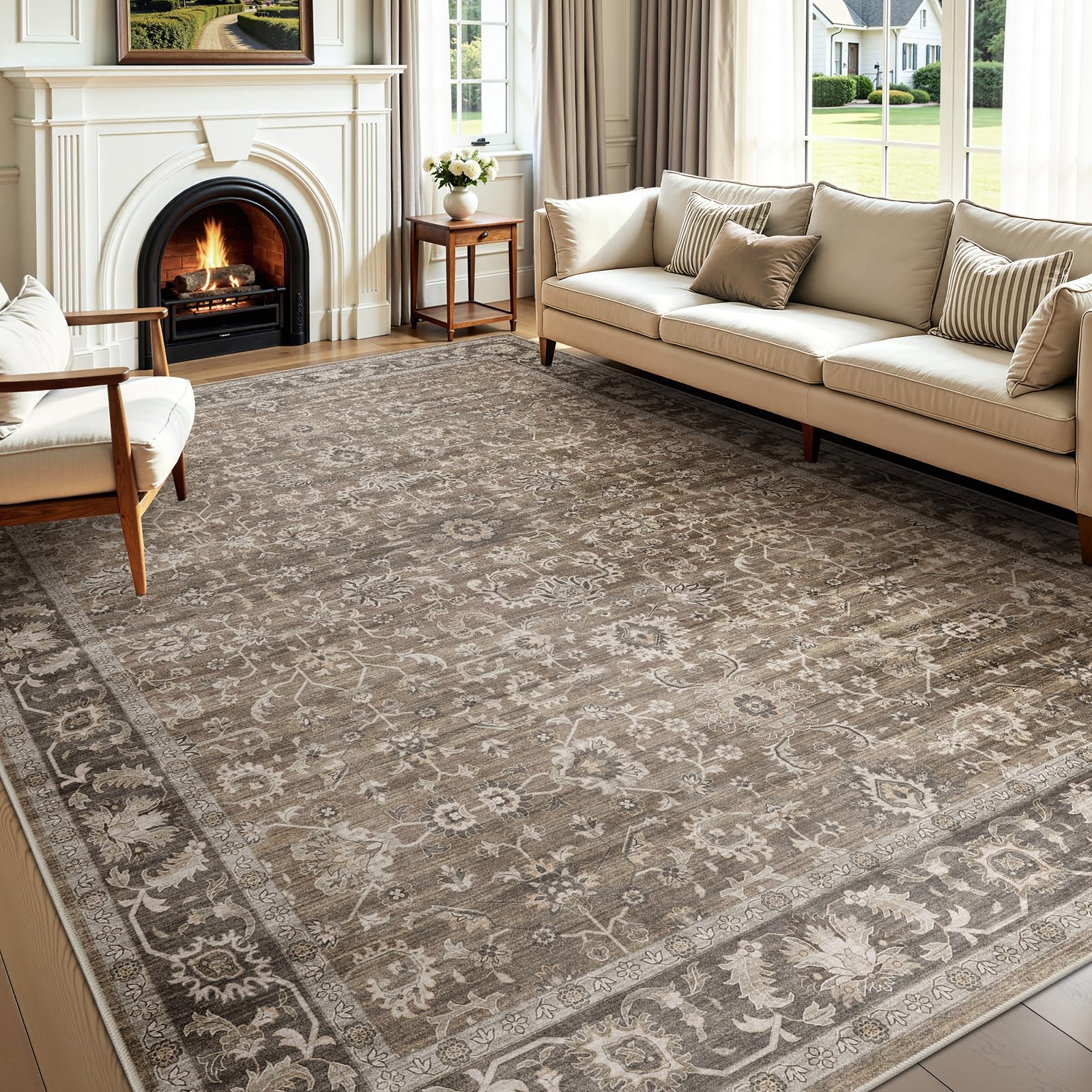WITSHOCK 10x14 Area Rugs Living Room: Washable Large Neutral Vintage Soft Rug Stain Resistant Non-Slip Farmhouse Indoor Low Pile Floor Carpet for Bedroom Nursery Kids Office- Light Blue