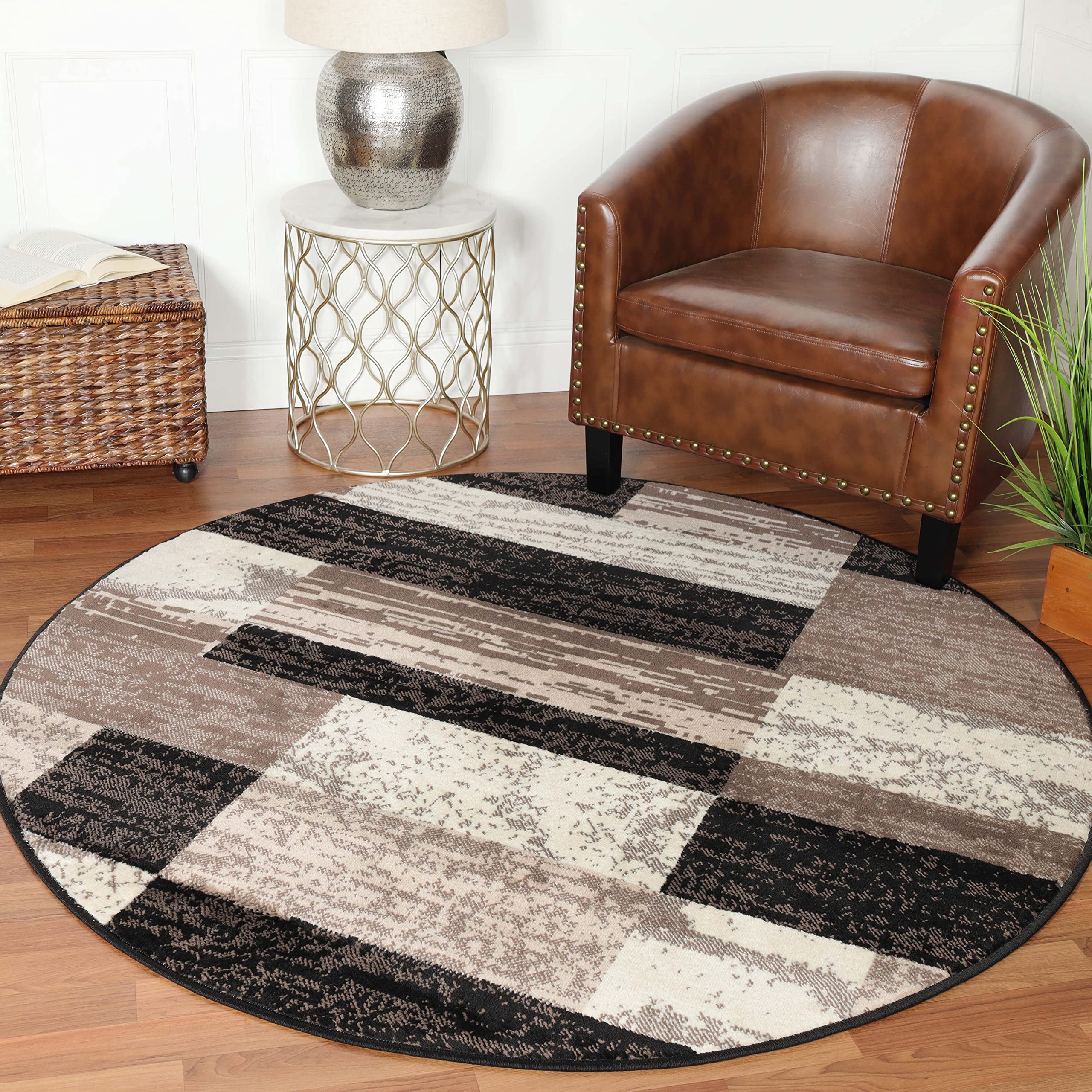 Superior Indoor Area Rug, Jute Backed, Modern Geometric Patchwork Floor Decor for Bedroom, Office, Living Room, Entryway, Kitchen, Hardwood Floors, Rockwood Collection, 3' x 5', Ivory-Beige