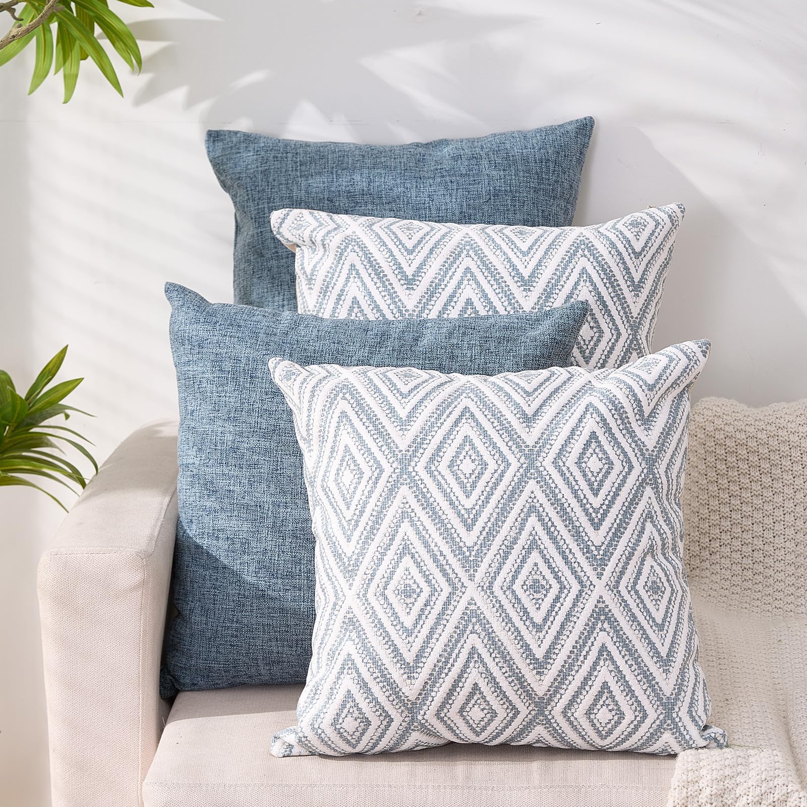 HPUK Decorative Throw Pillow Covers Set of 4 Geometric Design Linen Cushion Cover for Couch Sofa Living Room, 18"x18" inches, Golden Brown