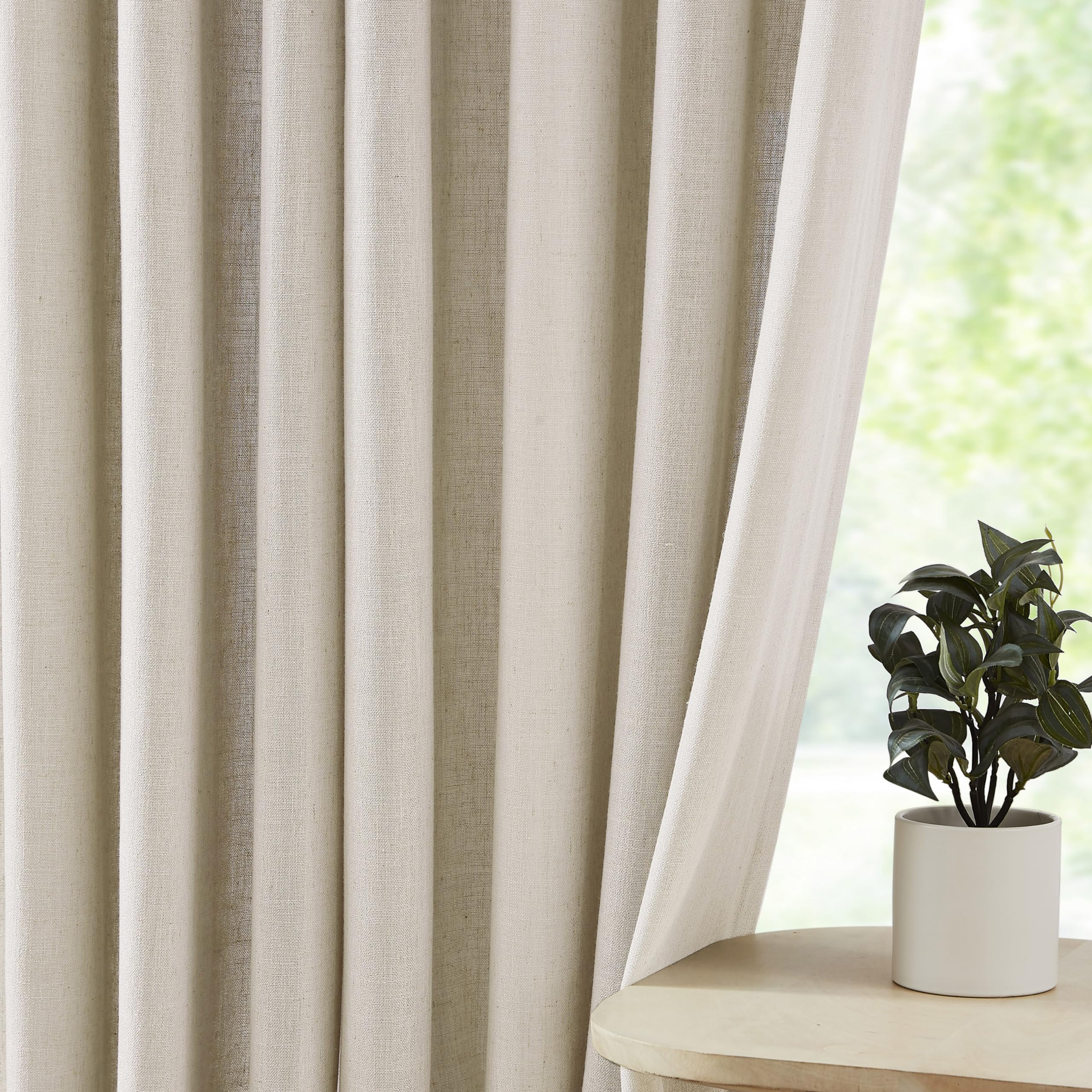 2 Panels Soft Green Linen Blend Sheer Curtains 58"x95", Grommet Light Filtering Drapes