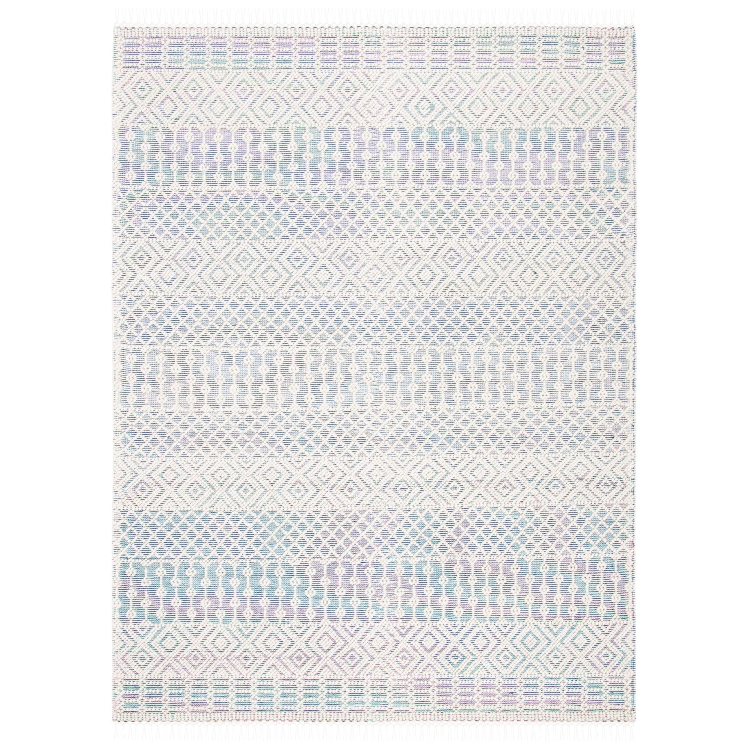 SAFAVIEH Natura Collection Area Rug - 5' x 8', Ivory & Navy, Handmade Moroccan Boho Wool Fringe, Ideal for High Traffic Areas in Living Room, Bedroom (NAT852N)