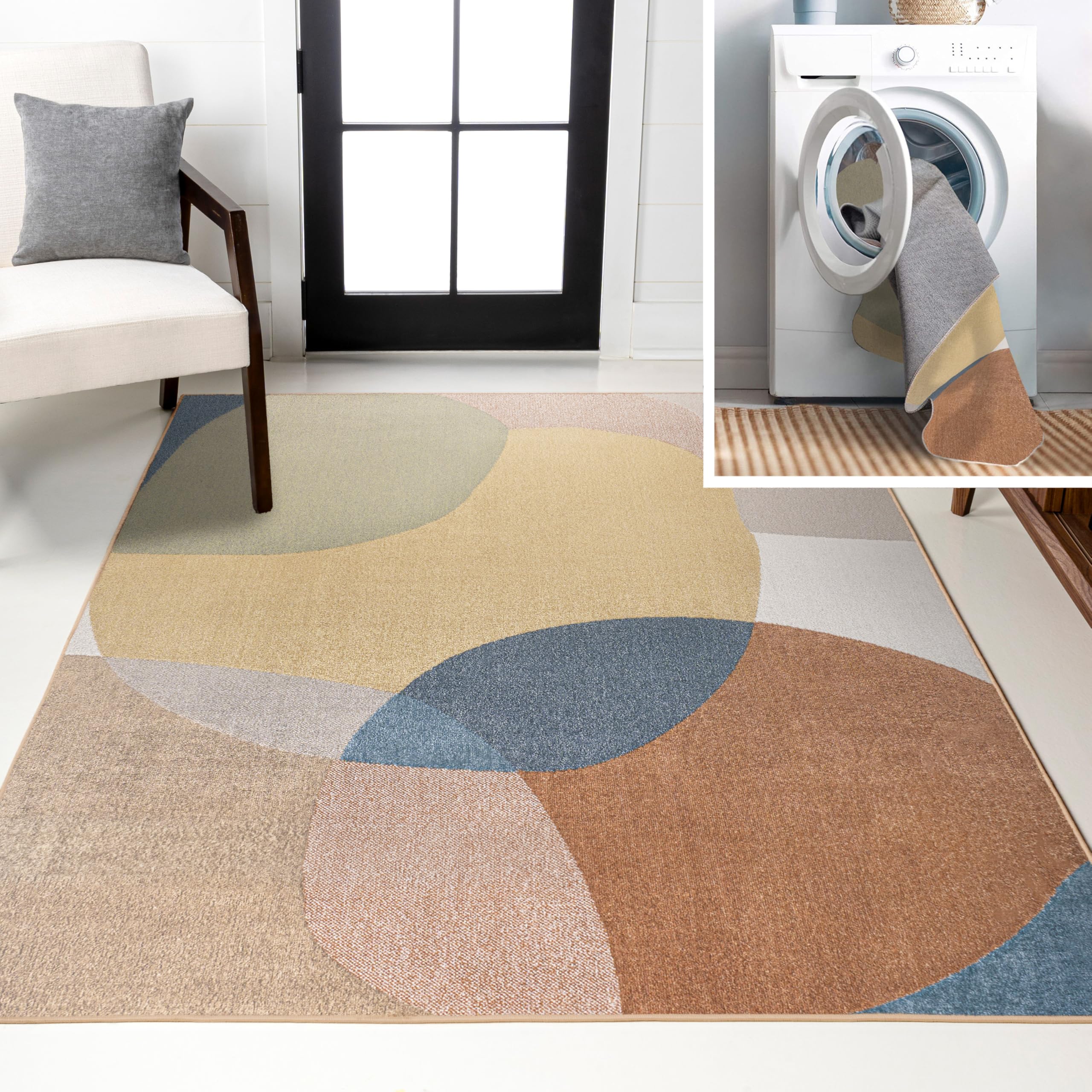 JONATHAN Y Machine Washable Cream/Terra Indoor Area Rug 8X10 ft, Kallax Geometric Modern Low-Pile for Living Room, Bedroom, Kitchen, Office, Easy-Cleaning, Pet-Friendly, Non-Shedding WSH311A-8