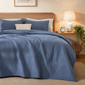 Love's cabin Queen Size Cotton Quilt Set, 100% Cotton Fabric Striped Textured Coverlet with Crinkled Look, Lightweight Quilted Bedspread for All Season, Includes 2 Pillow Shams, Grey | Lightweight