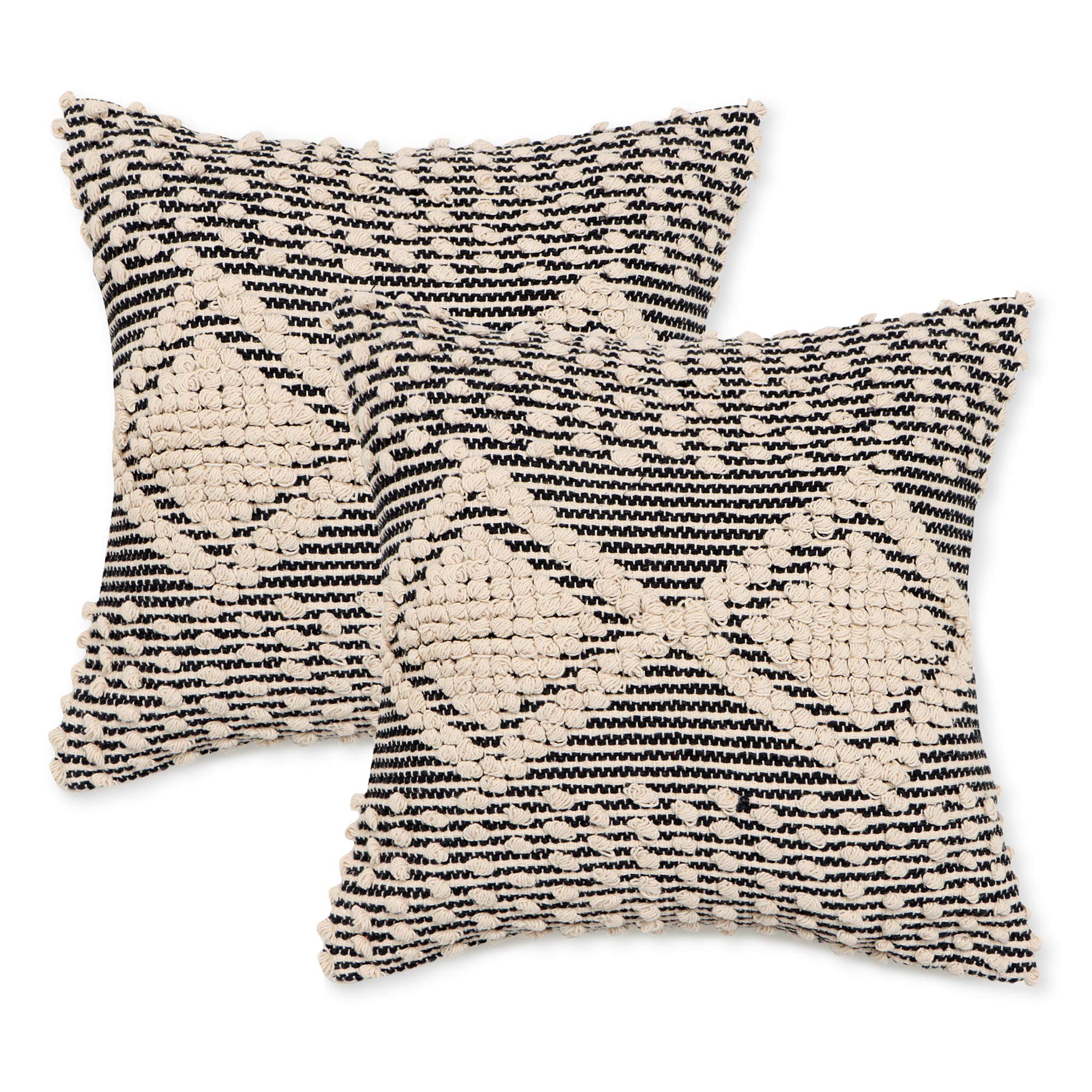 REDEARTH Handmade Boho Throw Pillow Covers - Bohemian Chic Farmhouse Style - Accent Woven Indoor and Outdoor Pillow Cushion Cases for Couch - Bed - Chair - Sofa - Benches – Set of 2-18"x18" - Taupe
