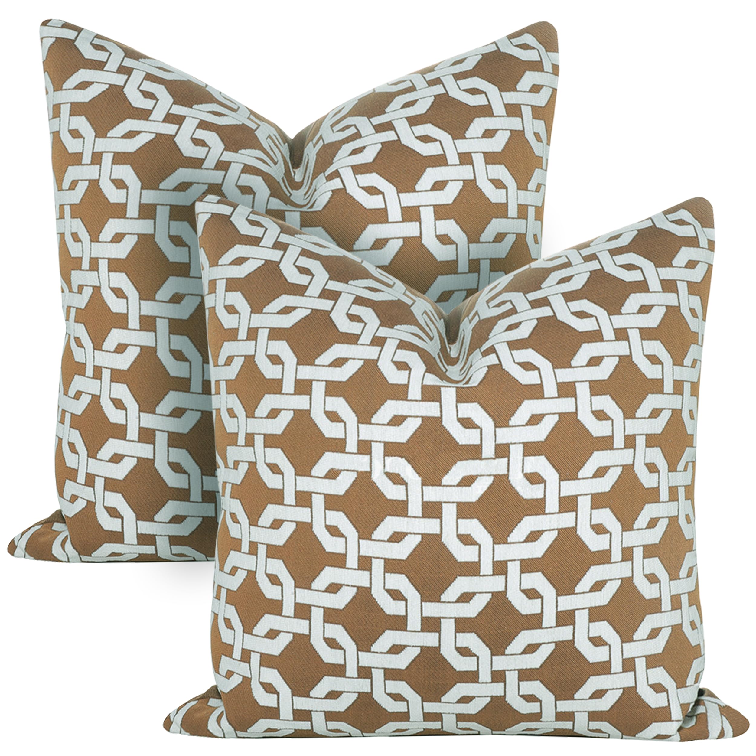 Premium Throw Pillow Covers – Jacquard Decorative Pillowcases with Modern Elegant Design for Couch, Sofa, Bed – Luxury Cushion Covers, Horse Brown (Set of 2, Brown 1, 18" x 18")