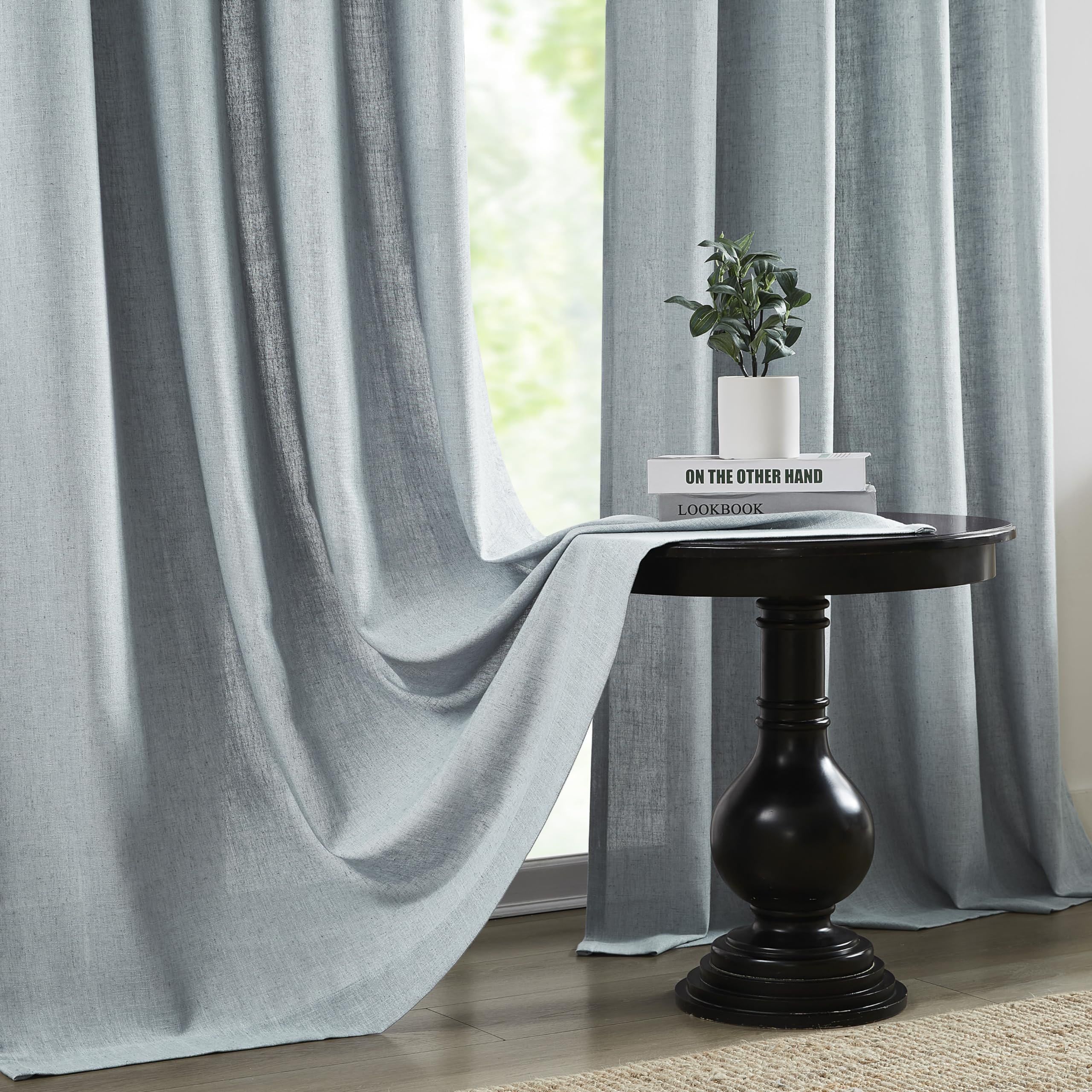2 Panels Soft Green Linen Blend Sheer Curtains 58"x95", Grommet Light Filtering Drapes