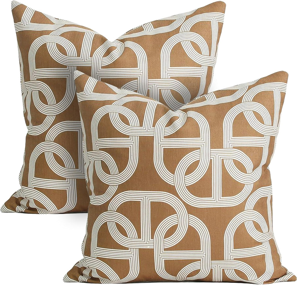 Premium Throw Pillow Covers – Jacquard Decorative Pillowcases with Modern Elegant Design for Couch, Sofa, Bed – Luxury Cushion Covers, Horse Brown (Set of 2, Brown 1, 18" x 18")